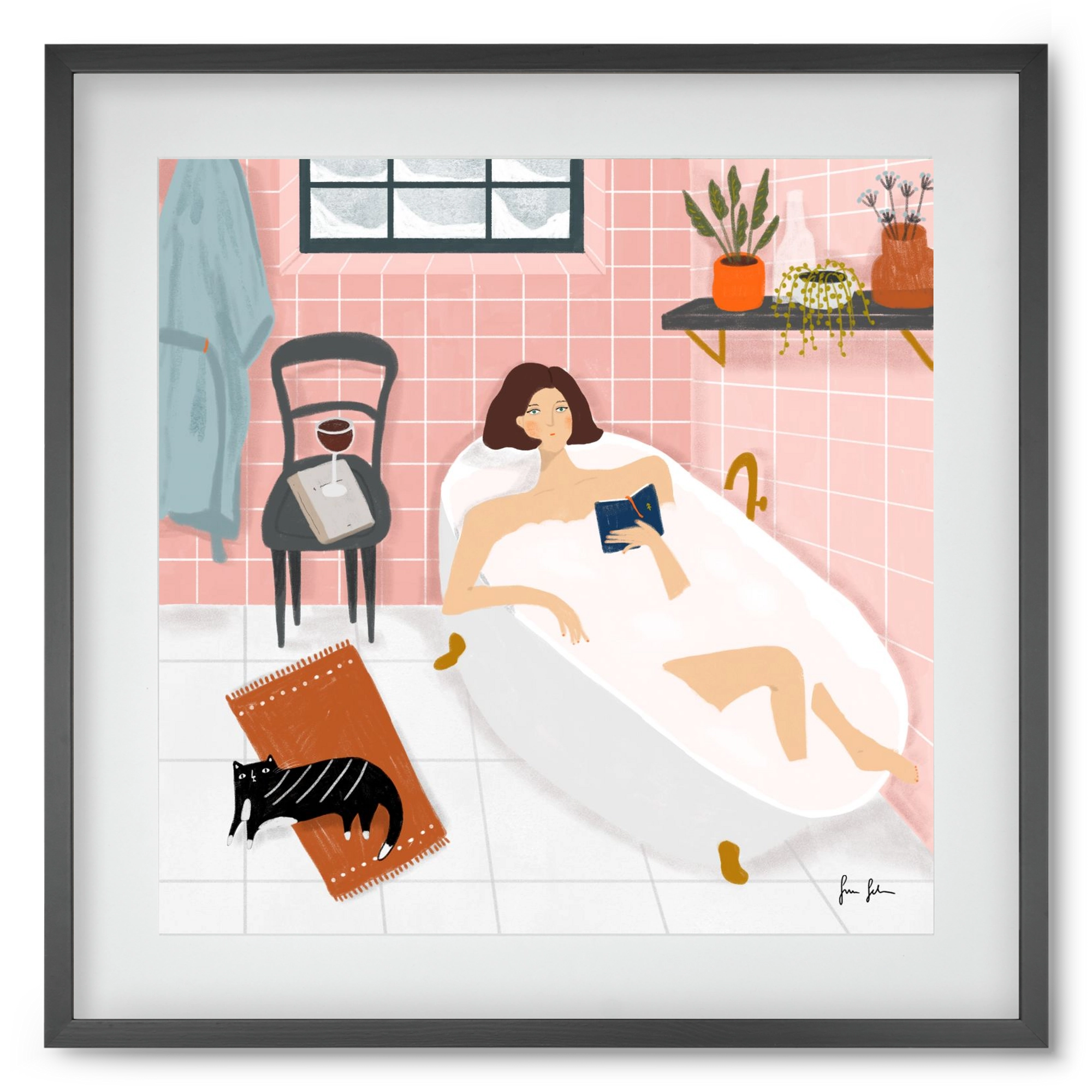 Bath time, 50x50 cm (40x40 cm), Fekete keret, paszpartuval