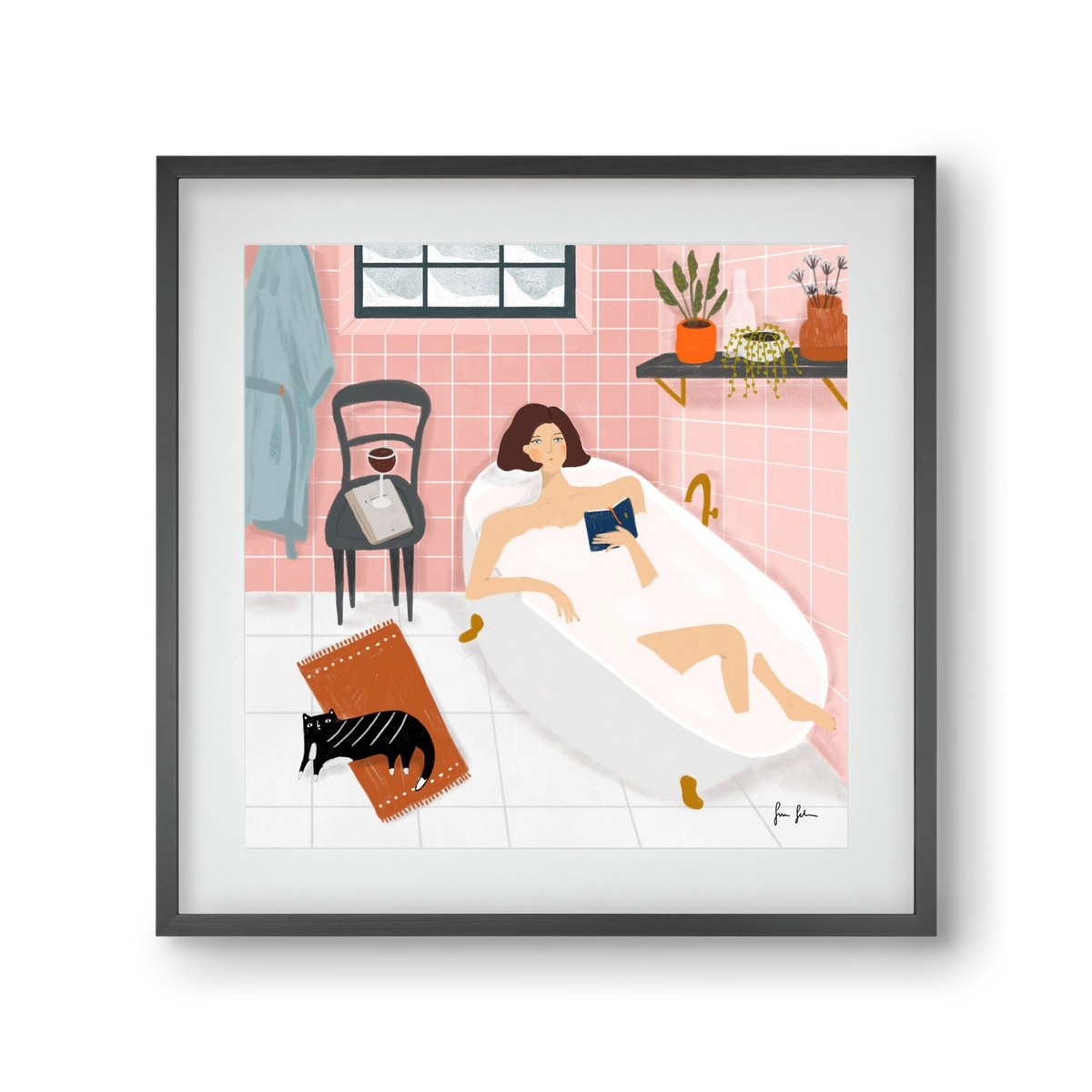 Bath time, 30x30 cm (20x20 cm), Fekete keret, paszpartuval