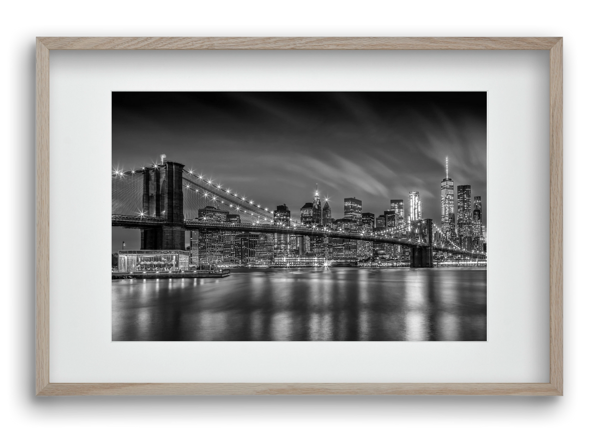 BROOKLYN BRIDGE Nightly Impressions | Monochrome, 60x40 cm (45x30 cm), Tölgy keret, paszpartuval