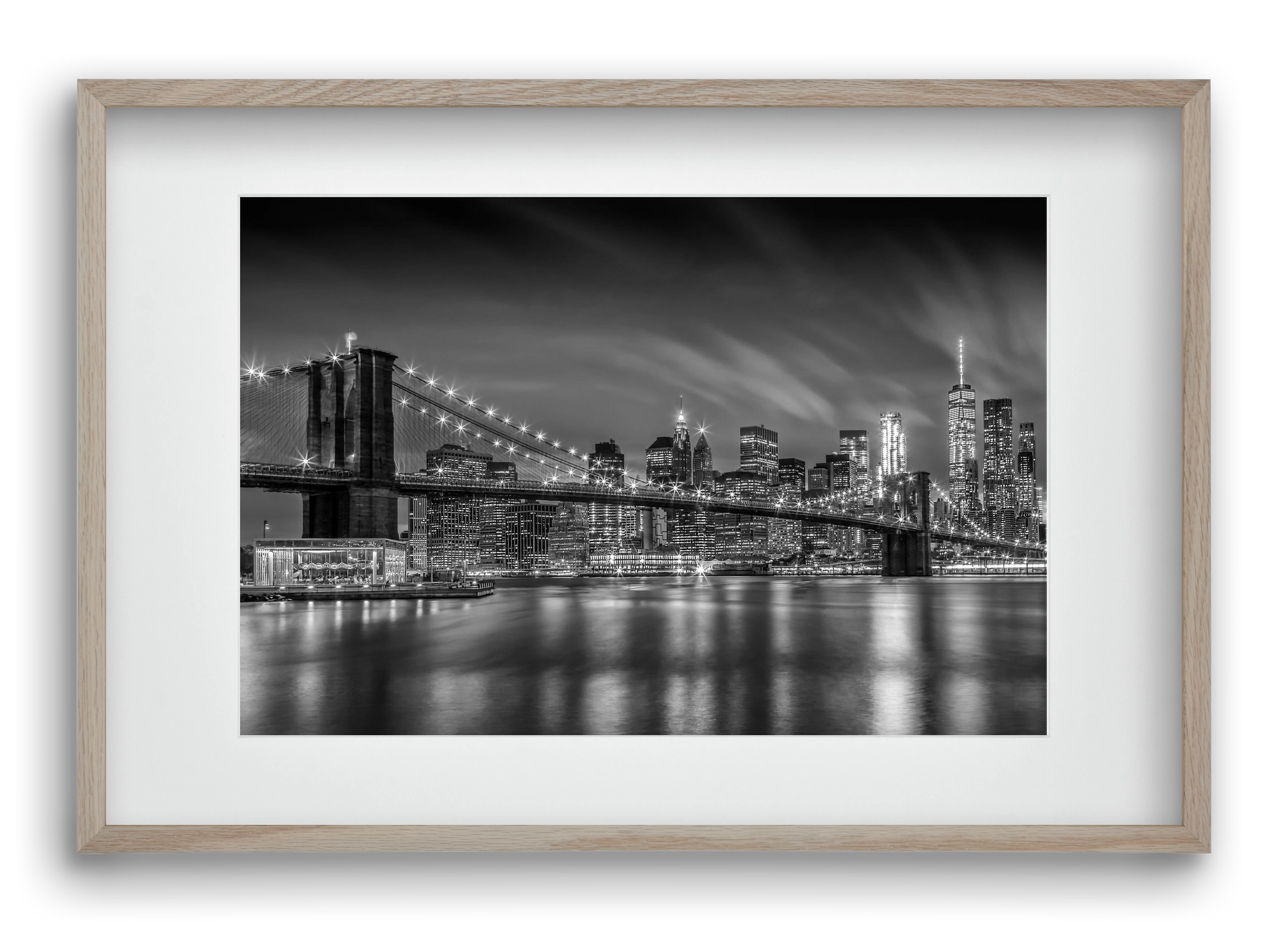 BROOKLYN BRIDGE Nightly Impressions | Monochrome, 60x40 cm (45x30 cm), Tölgy keret, paszpartuval