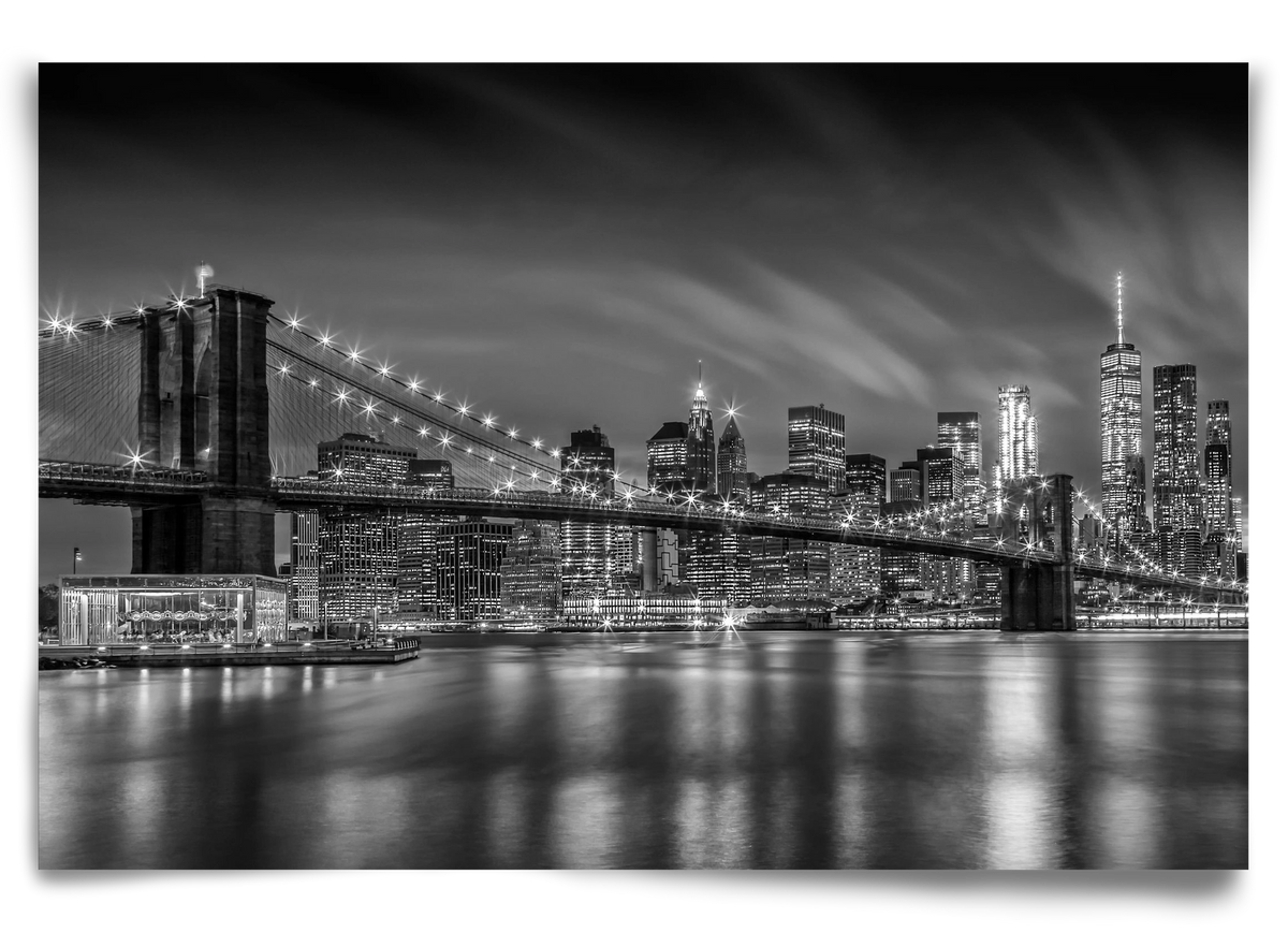 BROOKLYN BRIDGE Nightly Impressions | Monochrome, 90x60 cm, Keret nélkül