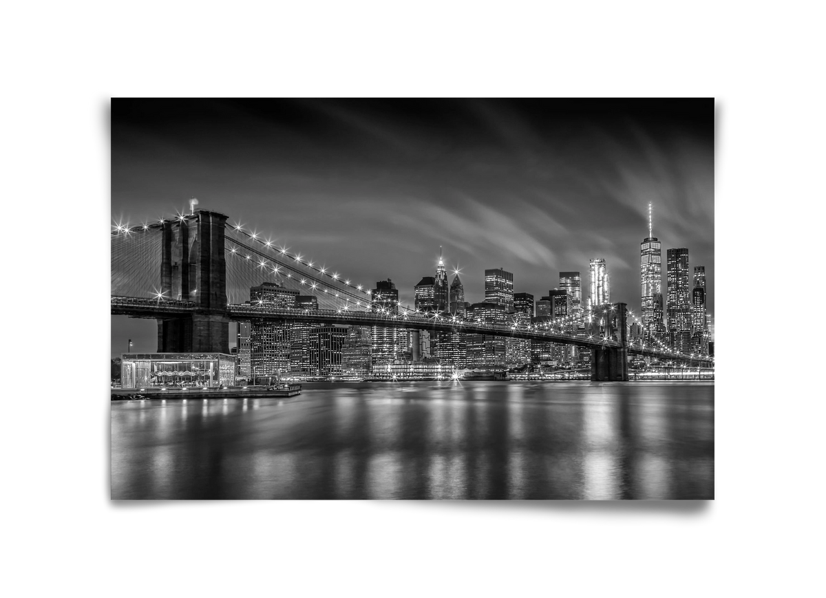 BROOKLYN BRIDGE Nightly Impressions | Monochrome, 45x30 cm, Keret nélkül