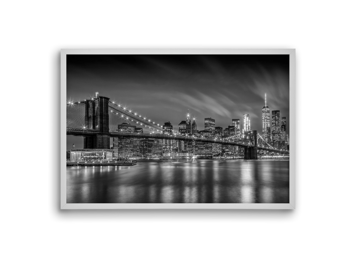 BROOKLYN BRIDGE Nightly Impressions | Monochrome, 30x20 cm (30x20 cm), Fehér keret