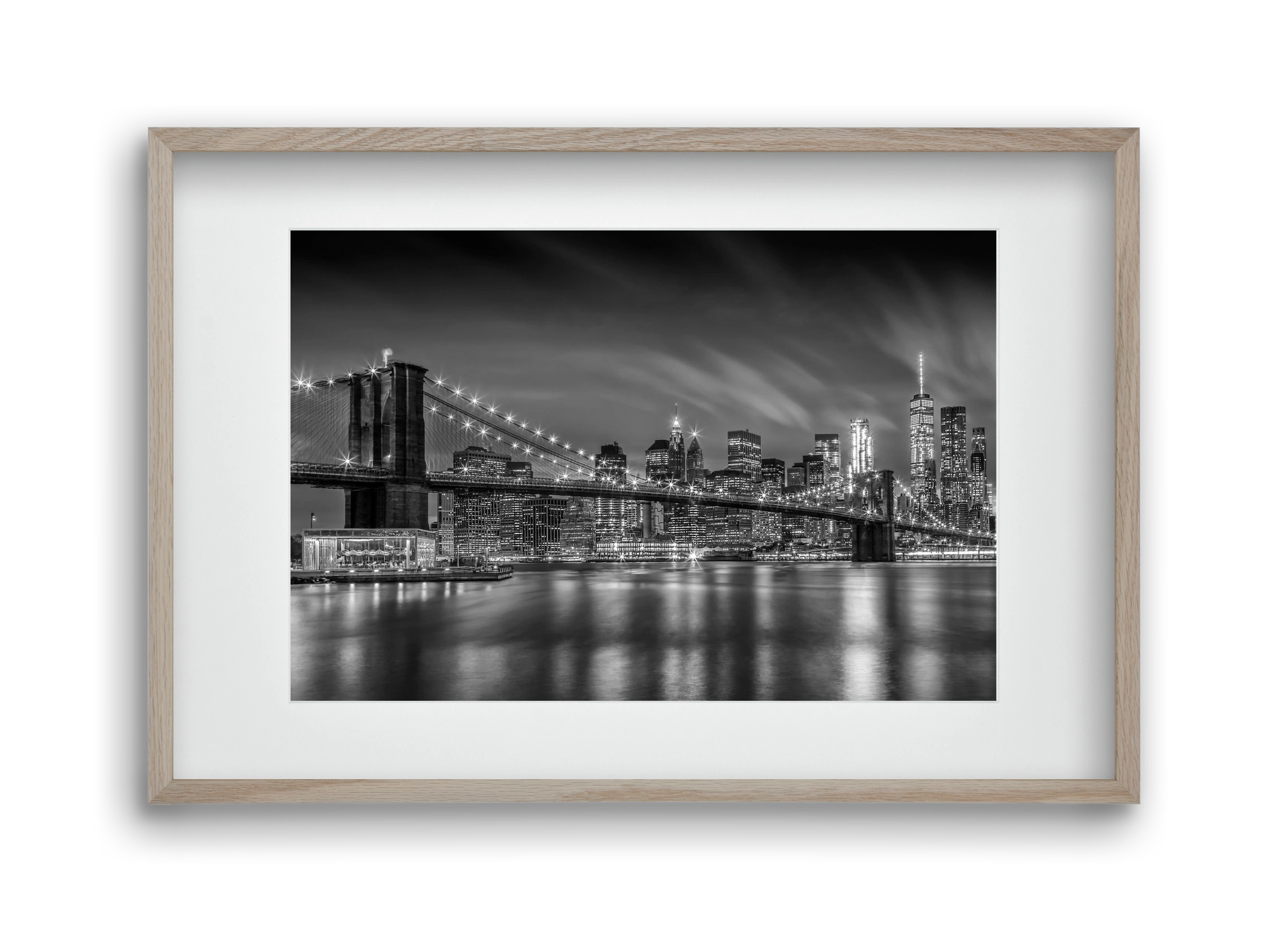 BROOKLYN BRIDGE Nightly Impressions | Monochrome, 45x30 cm (30x20 cm), Tölgy keret, paszpartuval