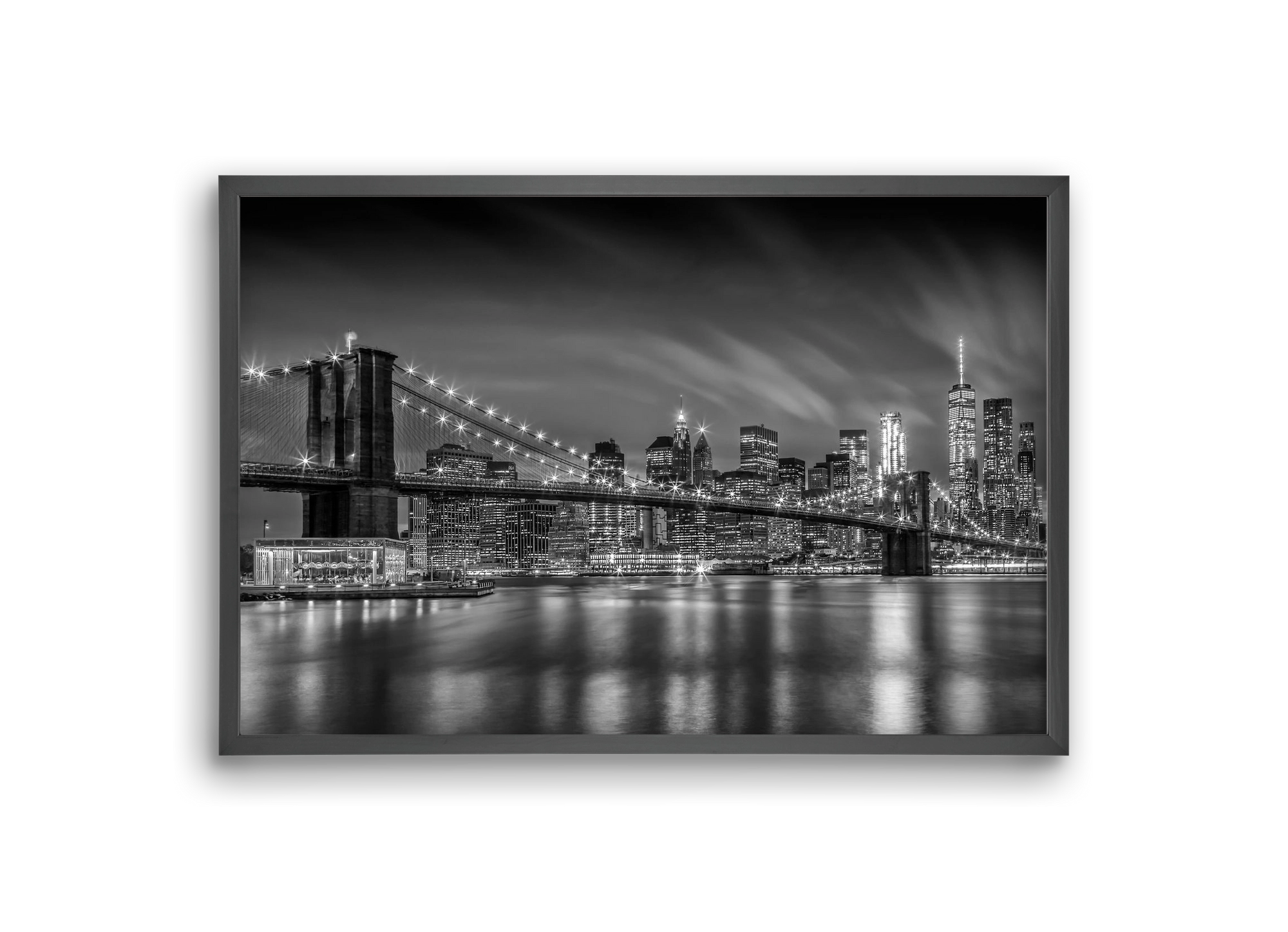 BROOKLYN BRIDGE Nightly Impressions | Monochrome, 30x20 cm (30x20 cm), Fekete keret