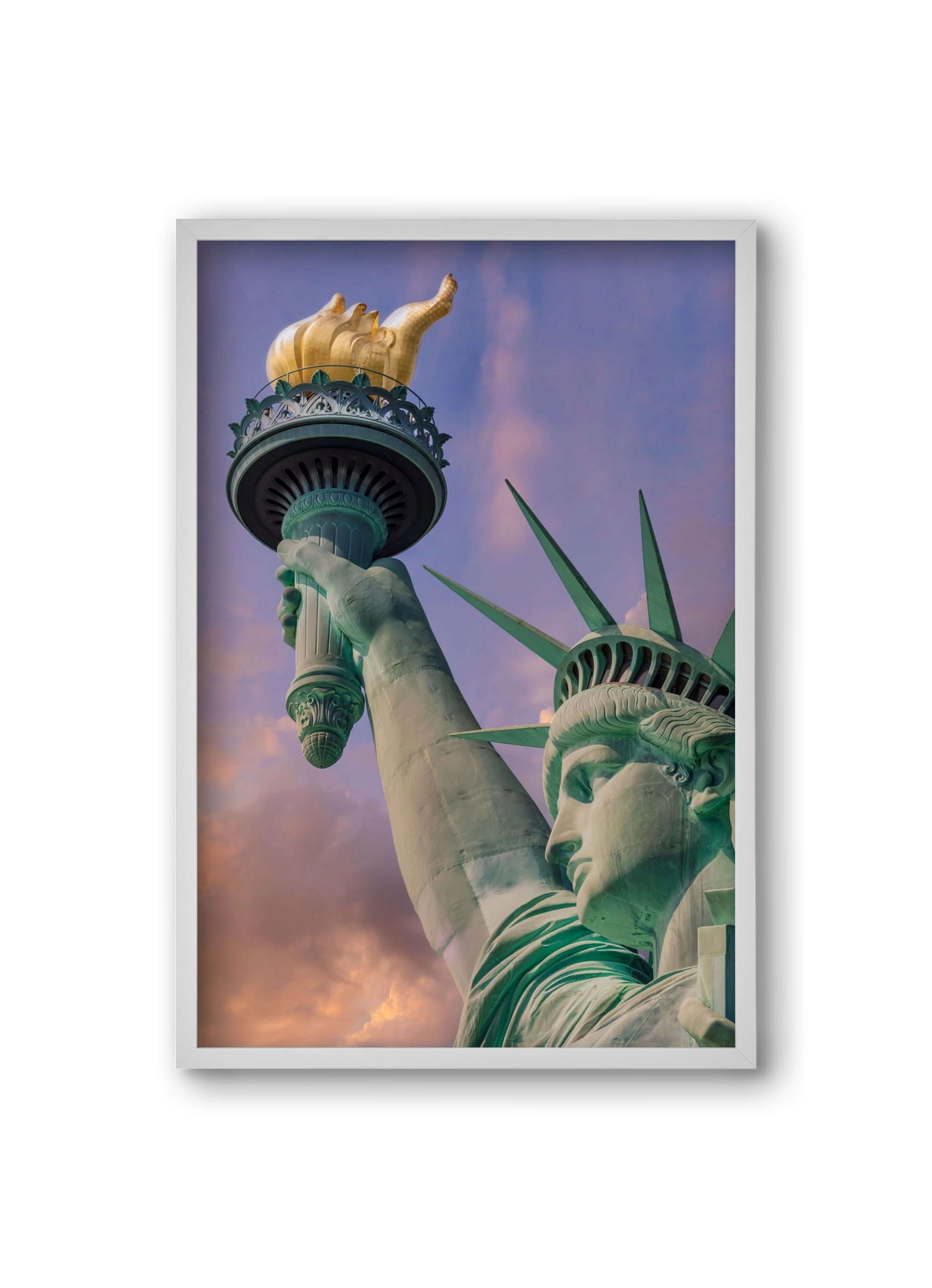 NEW YORK CITY Statue of Liberty at sunset, 20x30 cm (20x30 cm), Fehér keret