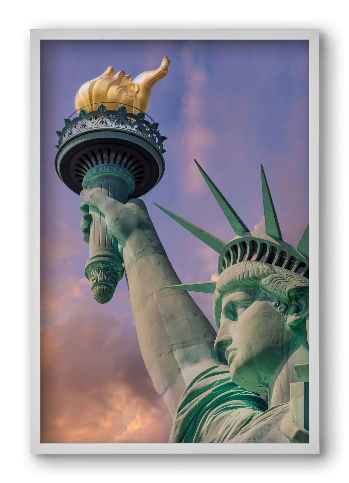 NEW YORK CITY Statue of Liberty at sunset, 40x60 cm (40x60 cm), Fehér keret