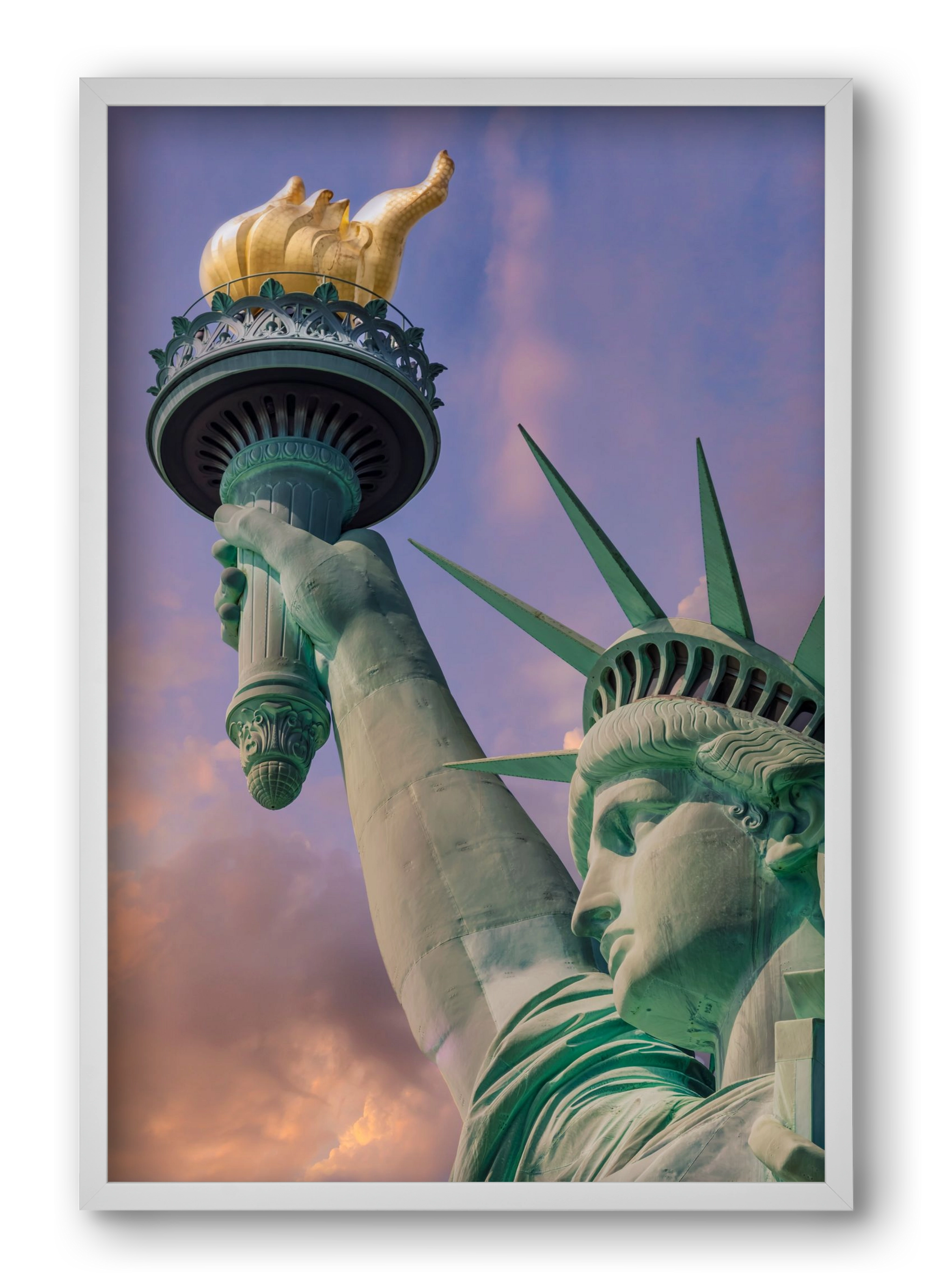 NEW YORK CITY Statue of Liberty at sunset, 40x60 cm (40x60 cm), Fehér keret