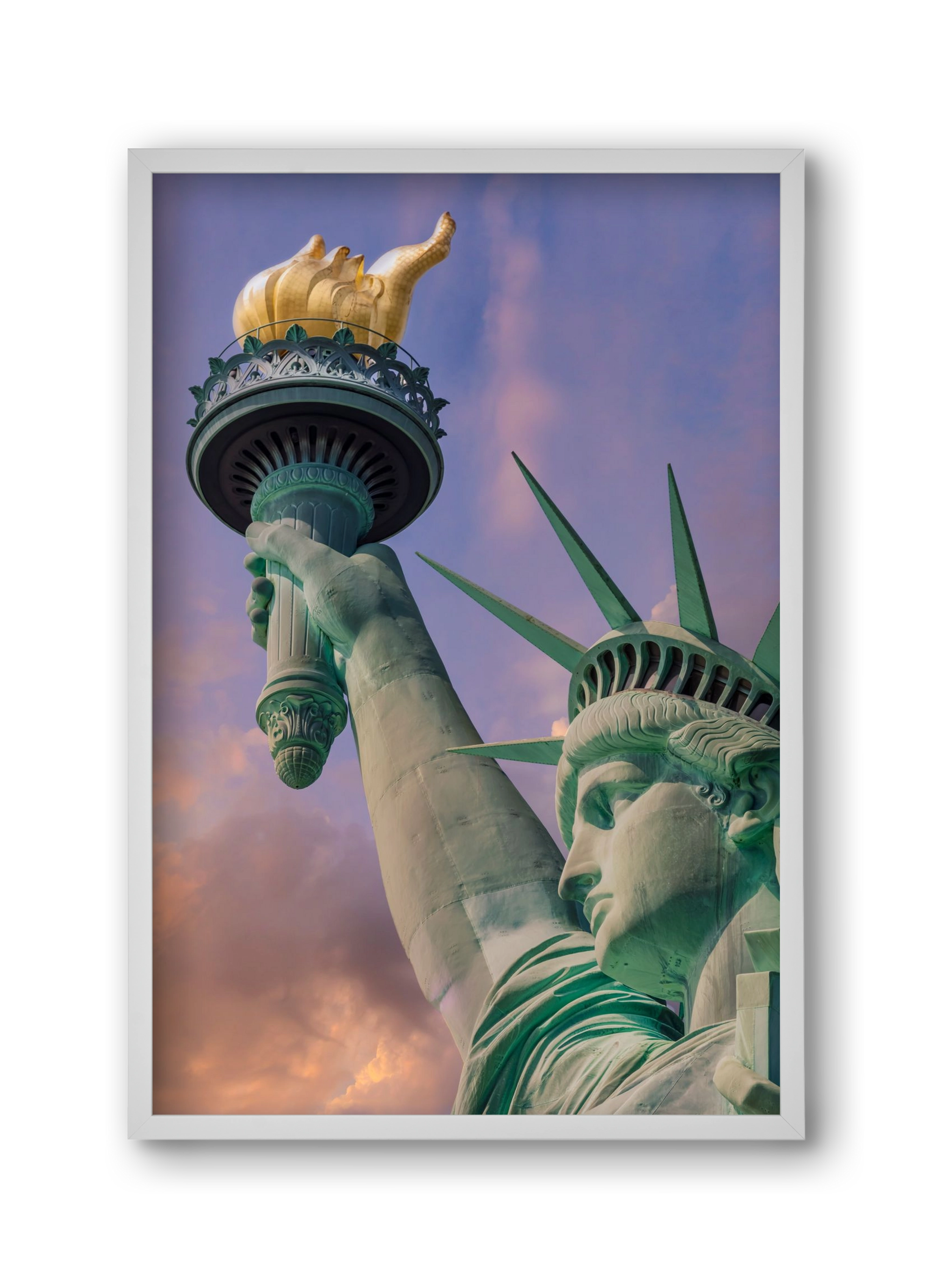 NEW YORK CITY Statue of Liberty at sunset, 30x45 cm (30x45 cm), Fehér keret