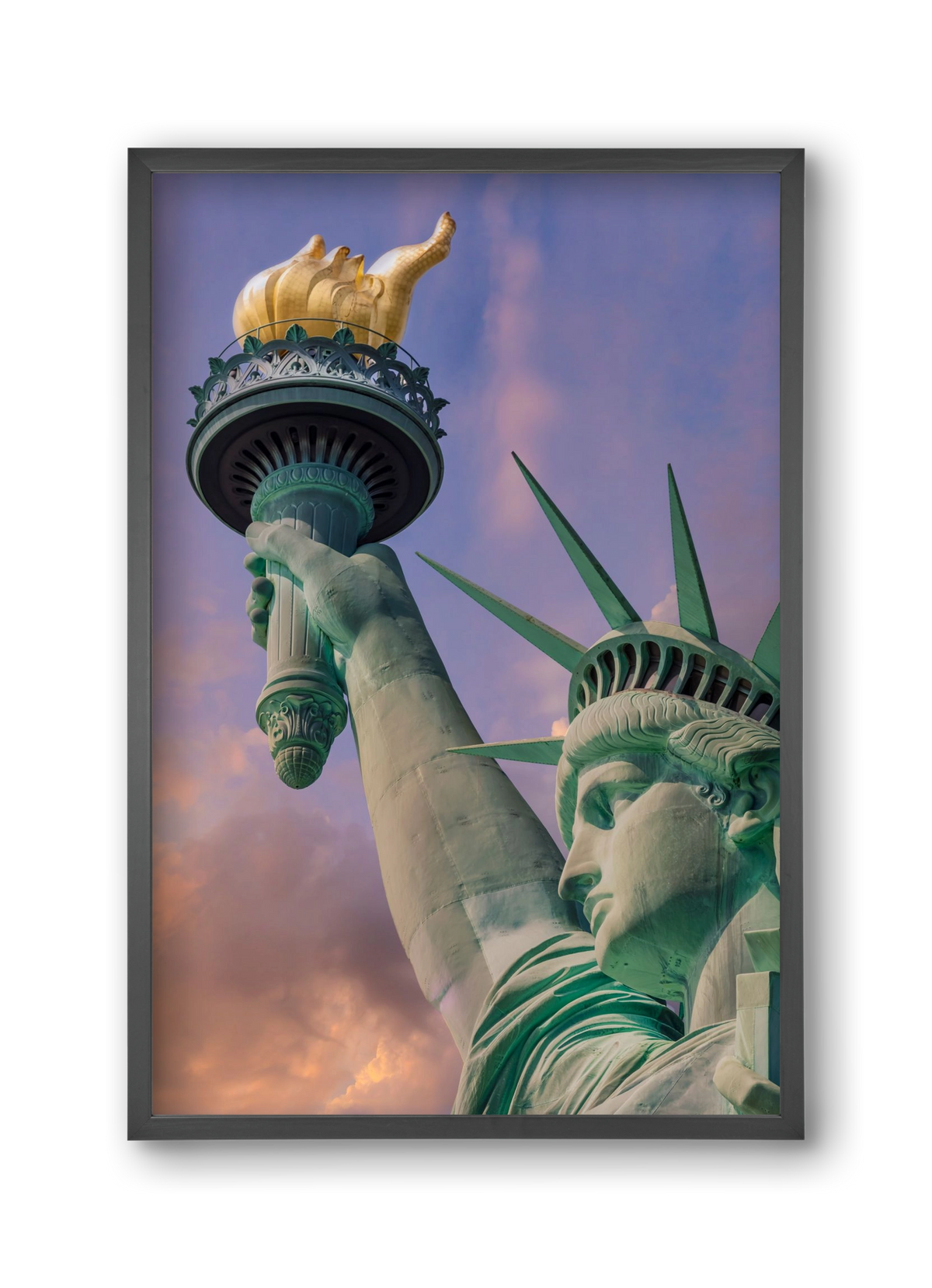 NEW YORK CITY Statue of Liberty at sunset, 30x45 cm (30x45 cm), Fekete keret