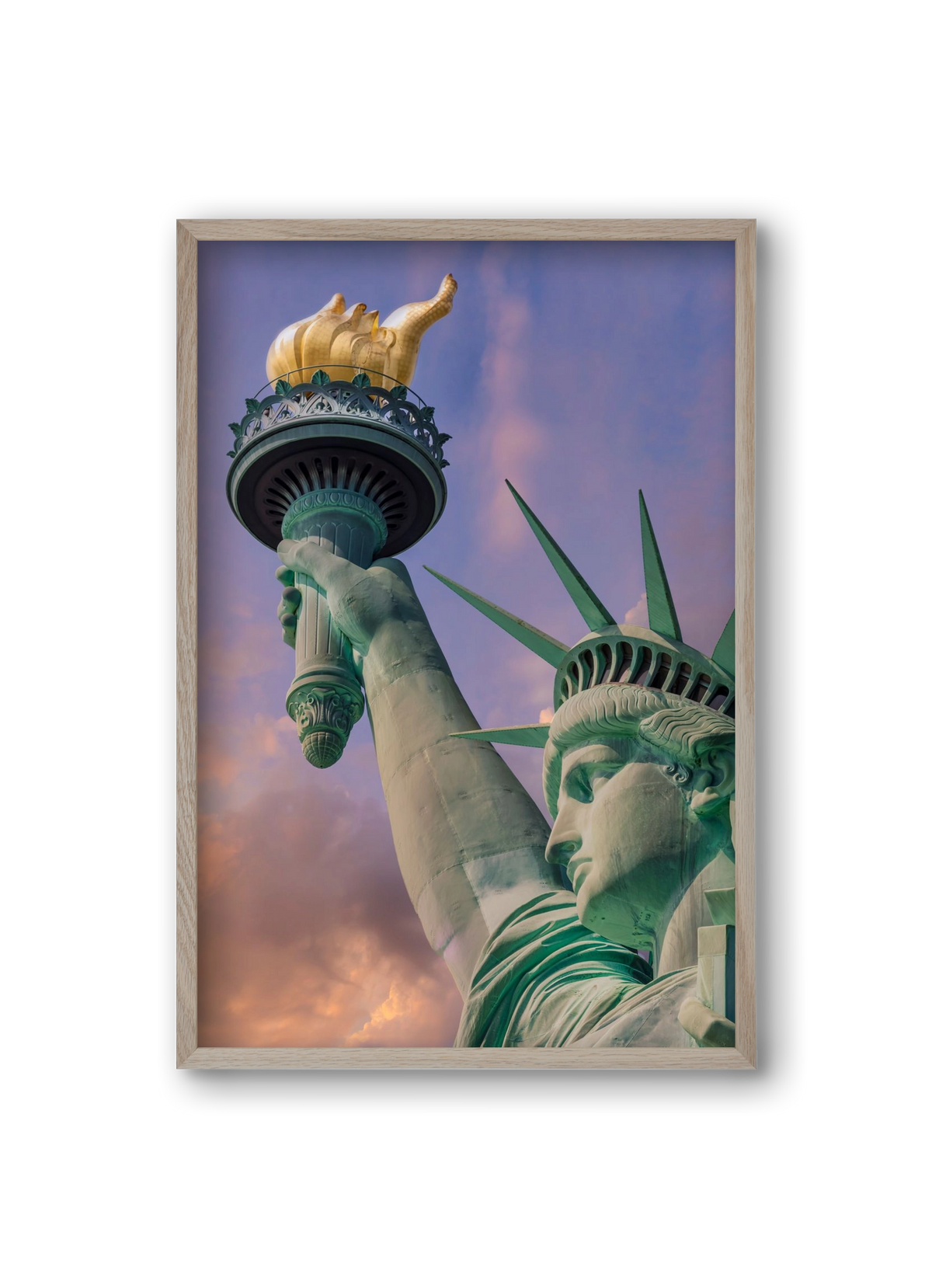 NEW YORK CITY Statue of Liberty at sunset, 20x30 cm (20x30 cm), Tölgy keret