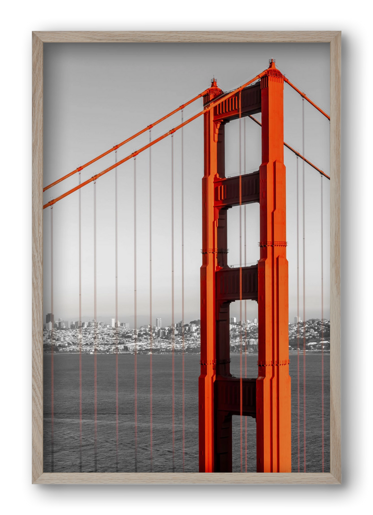 SAN FRANCISCO Golden Gate Bridge | color pop, 40x60 cm (40x60 cm), Tölgy keret