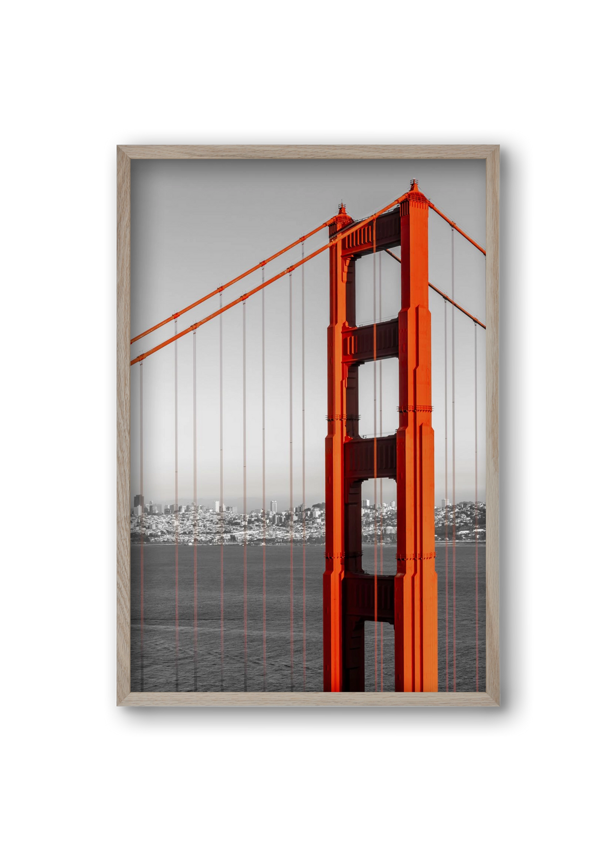 SAN FRANCISCO Golden Gate Bridge | color pop, 20x30 cm (20x30 cm), Tölgy keret