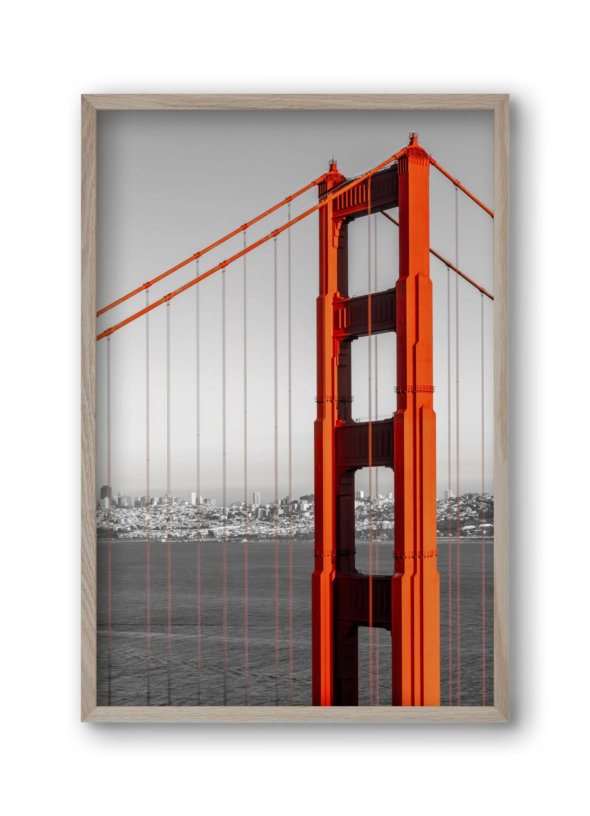 SAN FRANCISCO Golden Gate Bridge | color pop, 30x45 cm (30x45 cm), Tölgy keret