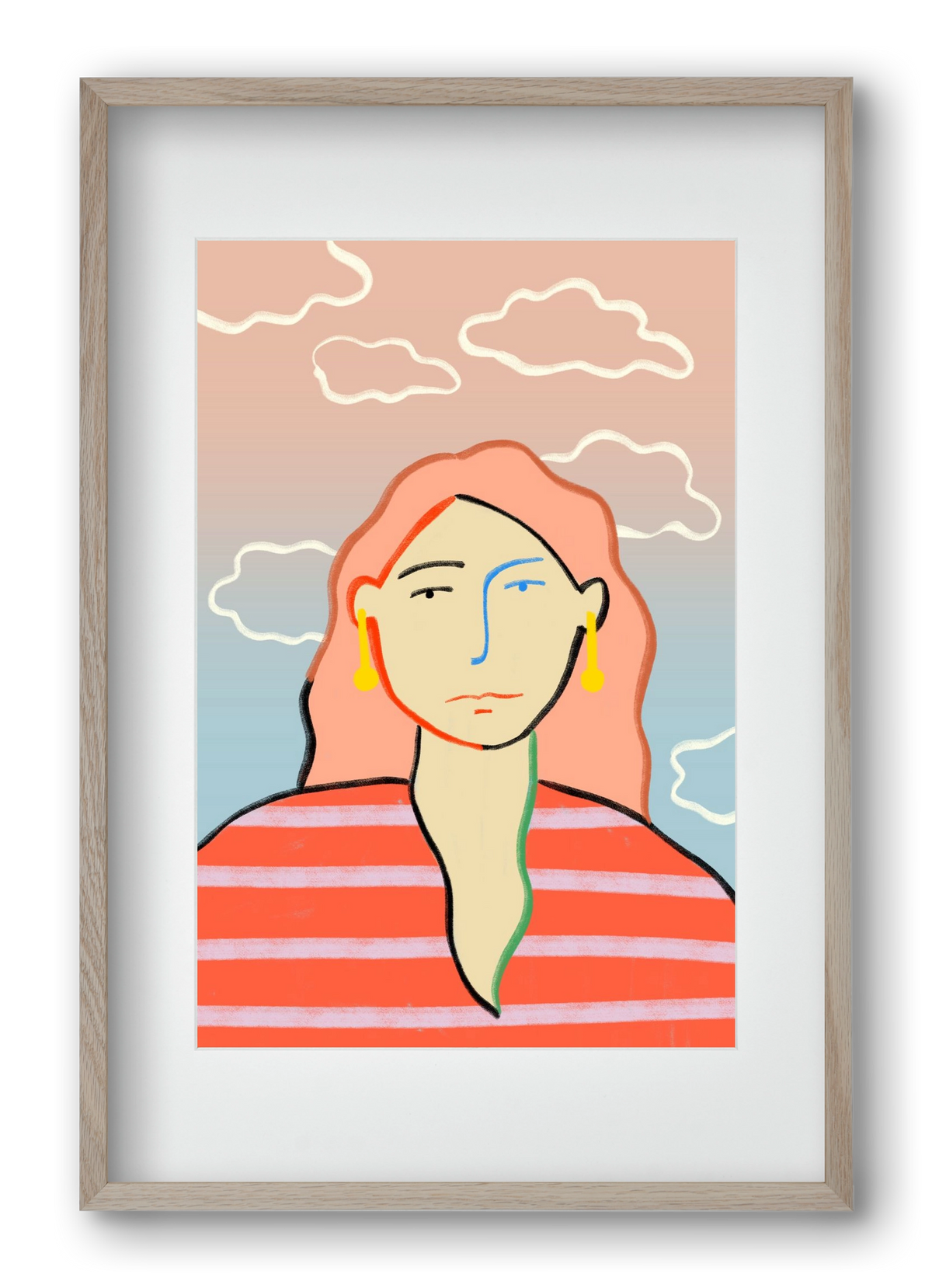 HEAD IN THE CLOUDS, 40x60 cm (30x45 cm), Tölgy keret, paszpartuval