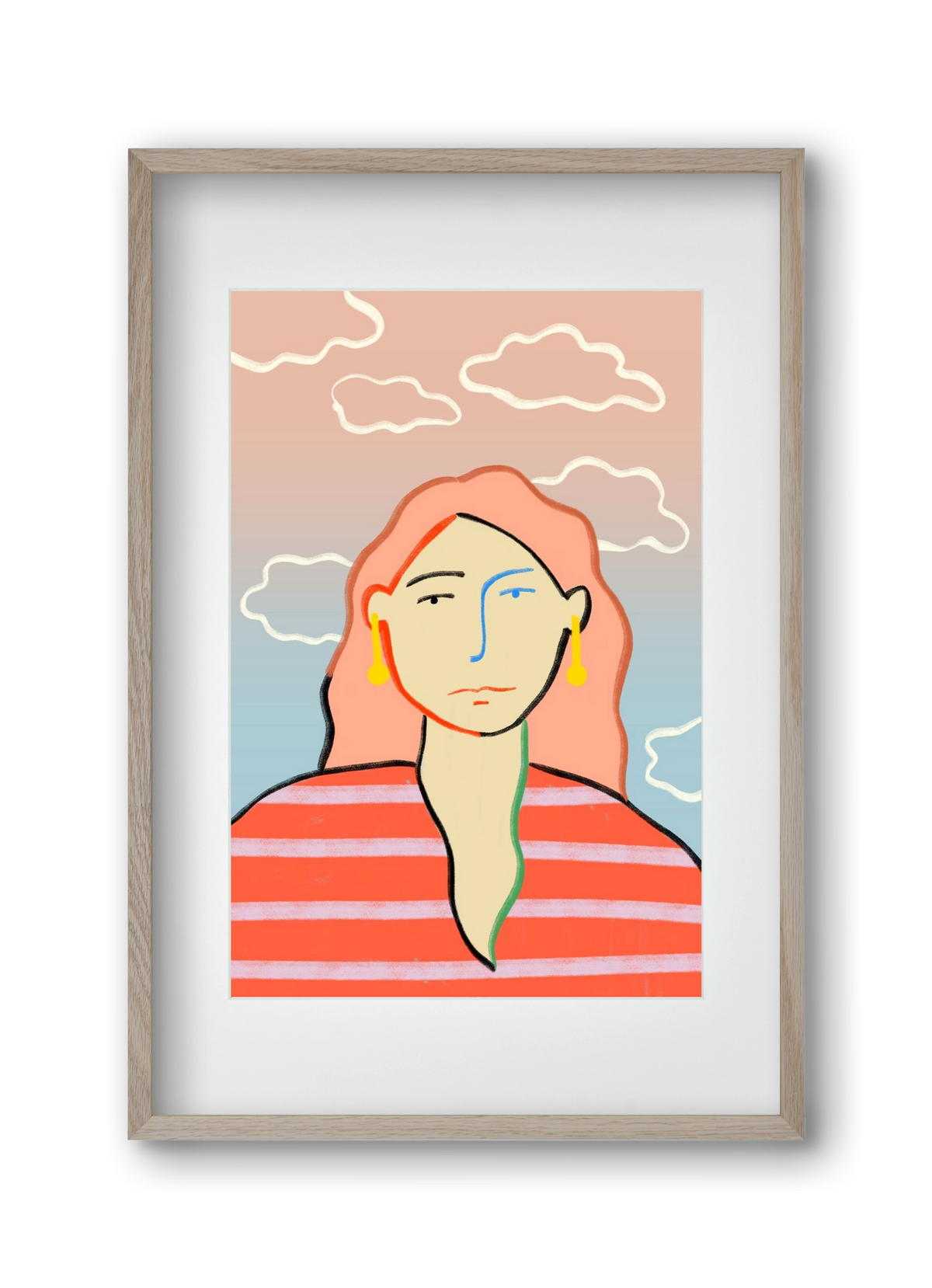 HEAD IN THE CLOUDS, 30x45 cm (20x30 cm), Tölgy keret, paszpartuval