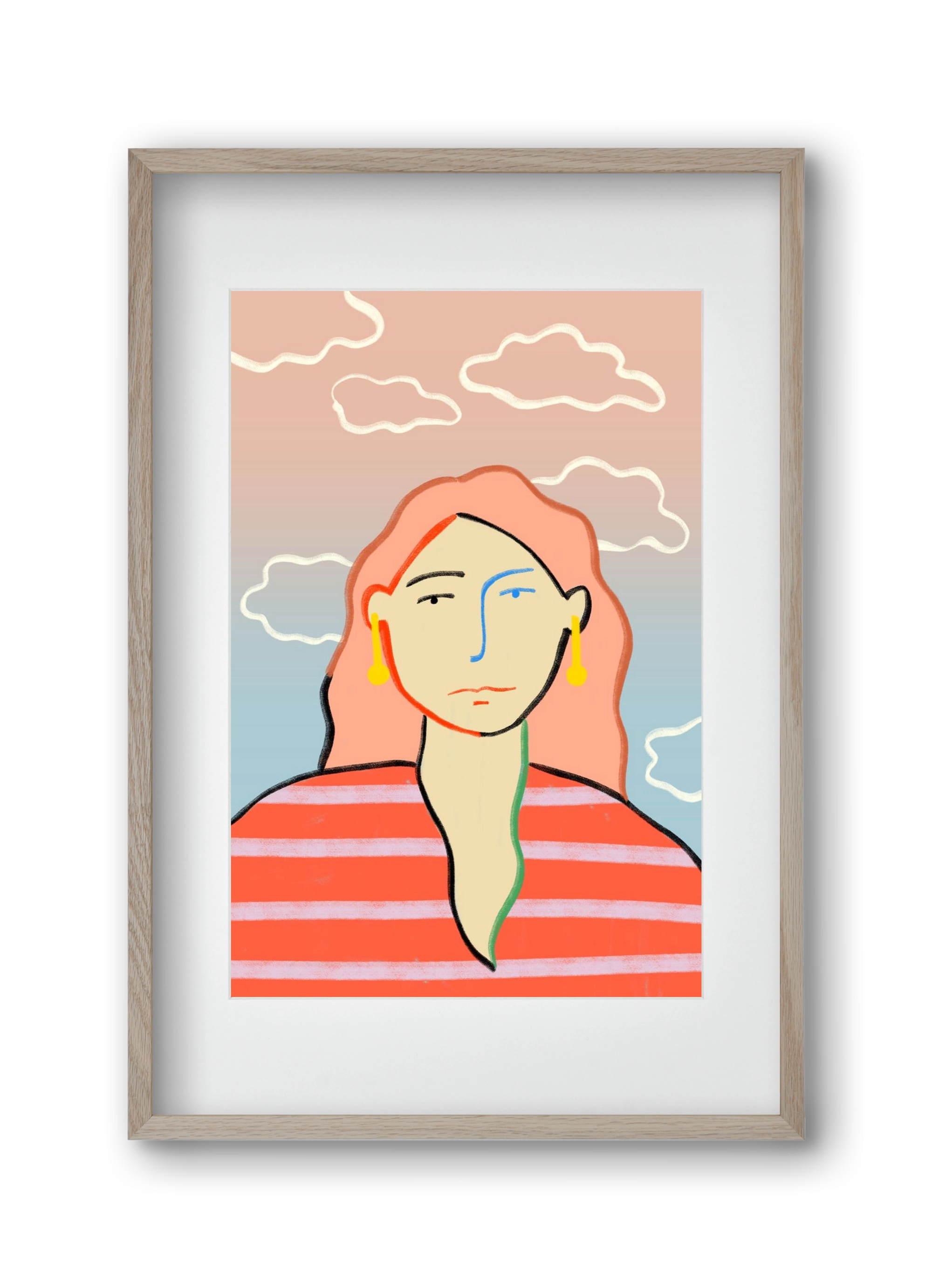 HEAD IN THE CLOUDS, 30x45 cm (20x30 cm), Tölgy keret, paszpartuval