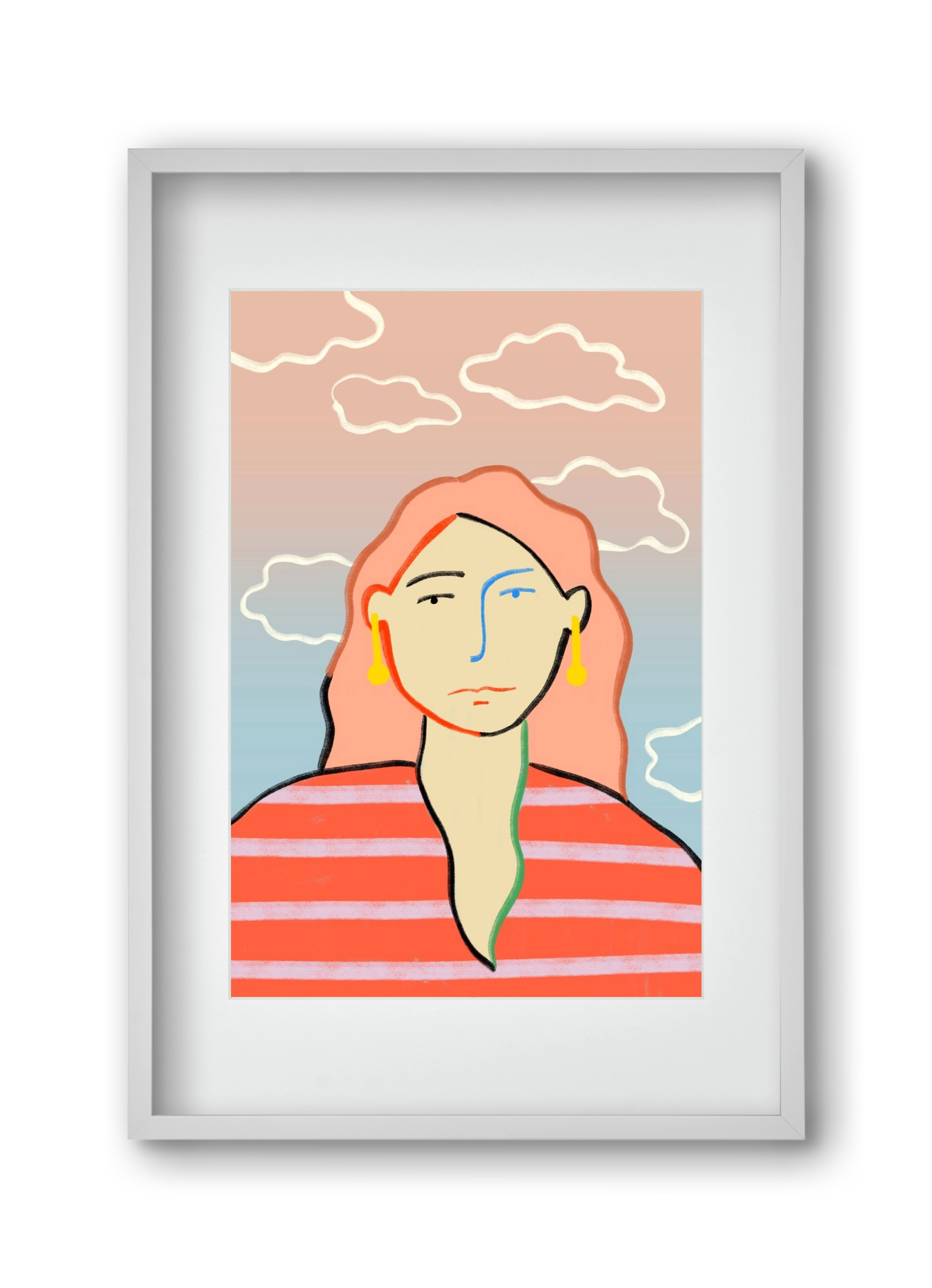 HEAD IN THE CLOUDS, 30x45 cm (20x30 cm), Fehér keret, paszpartuval