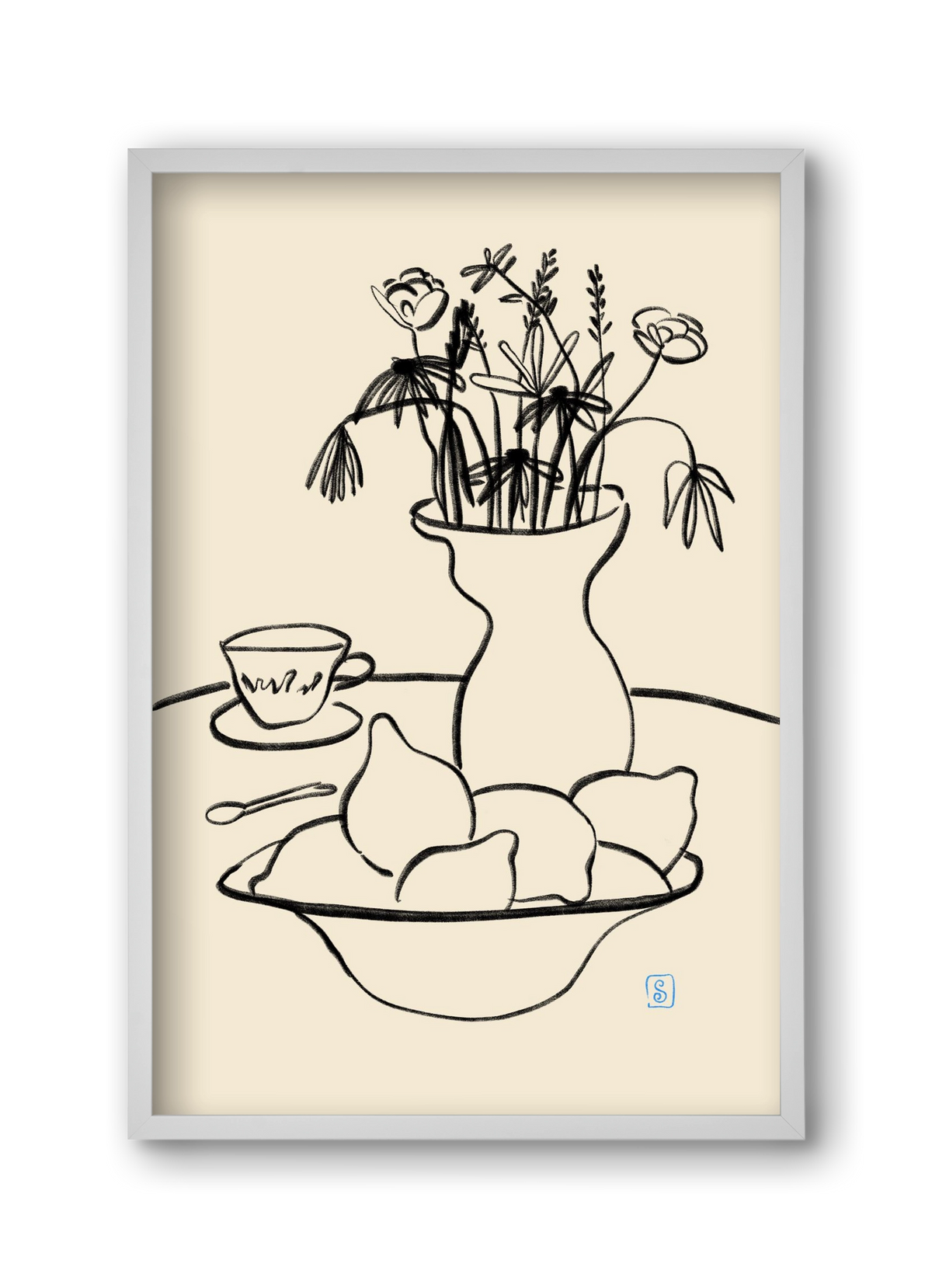 LEMONS AND FLOWERS, 30x45 cm (30x45 cm), Fehér keret