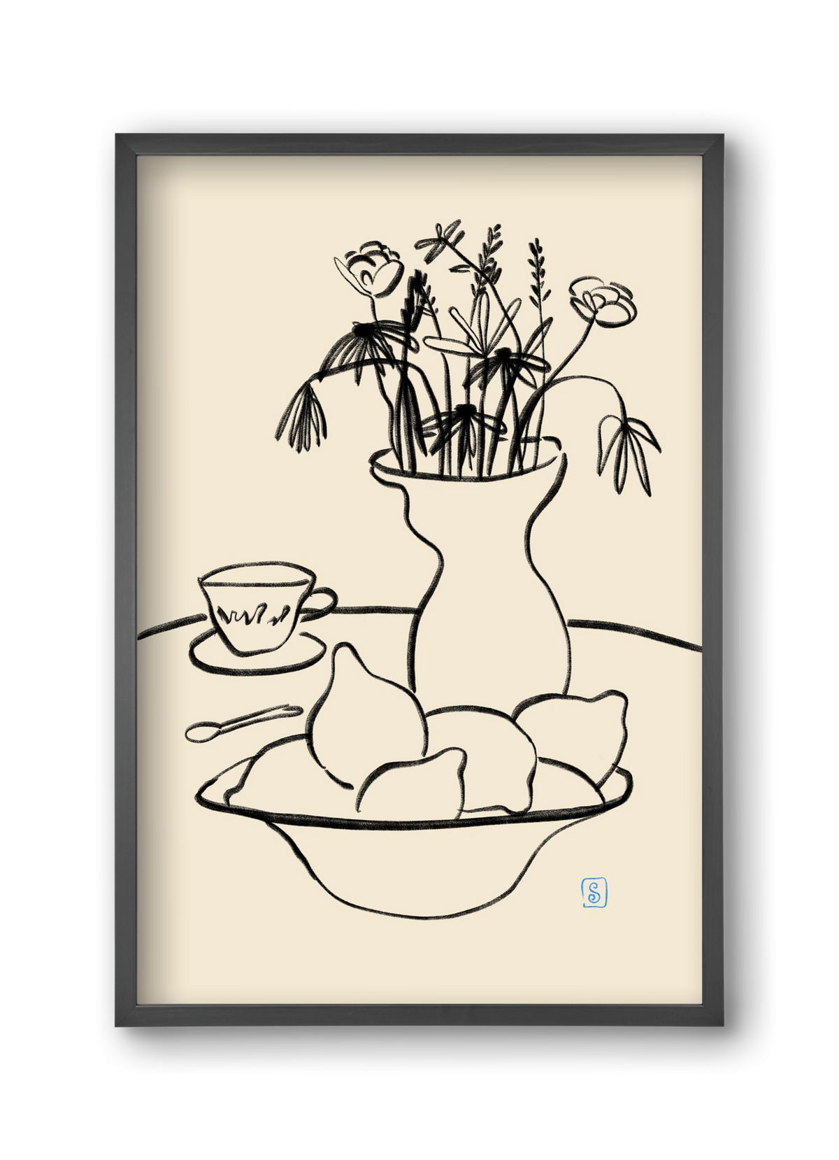 LEMONS AND FLOWERS, 30x45 cm (30x45 cm), Fekete keret