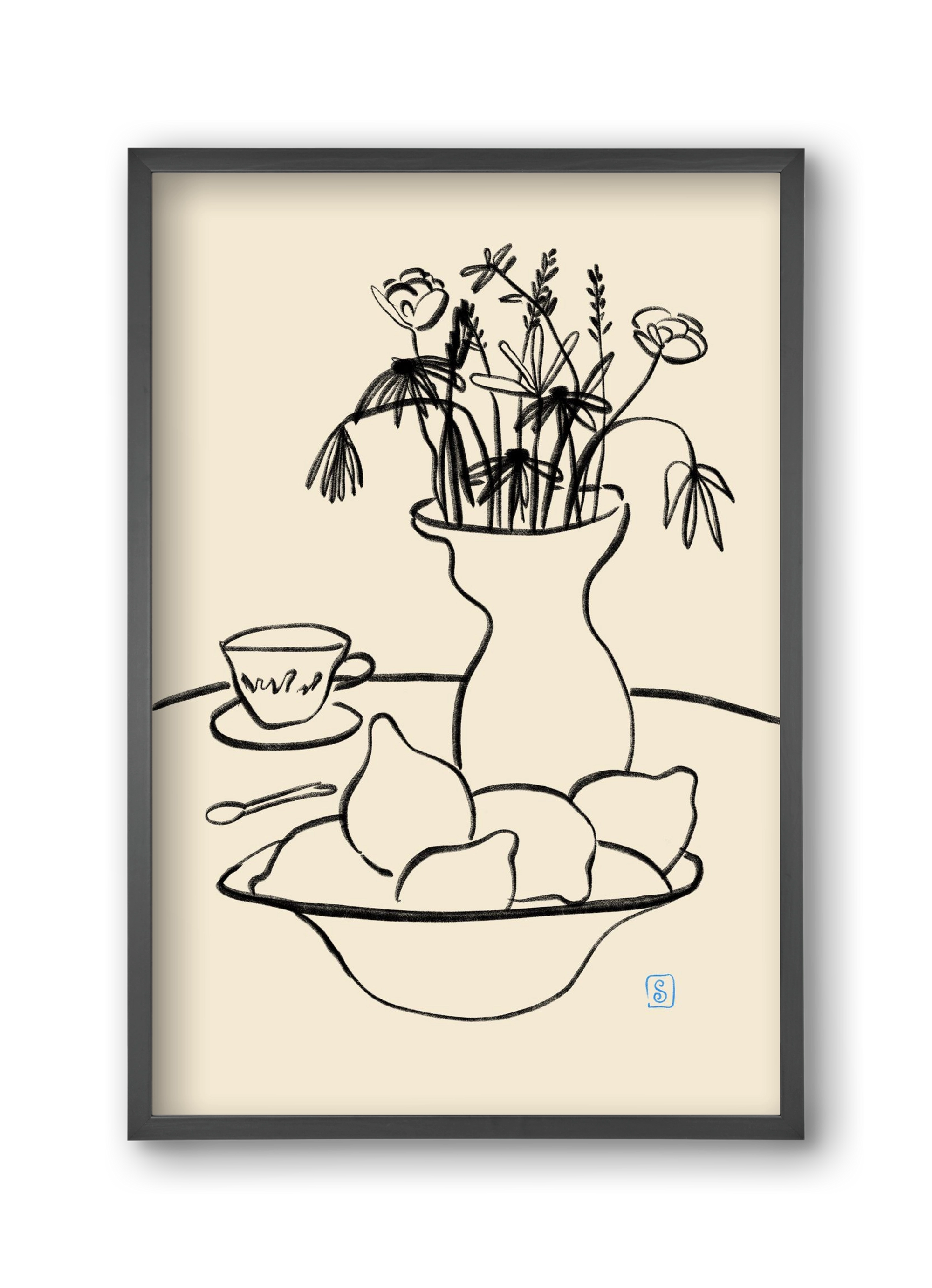 LEMONS AND FLOWERS, 30x45 cm (30x45 cm), Fekete keret