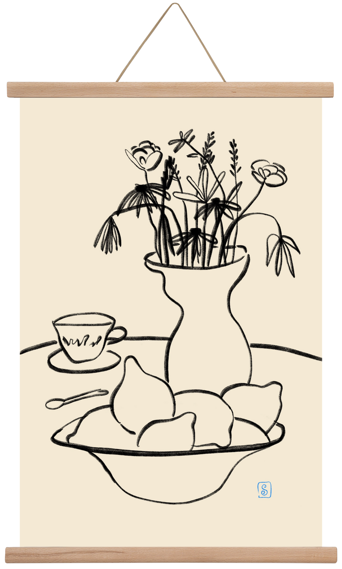 LEMONS AND FLOWERS, 40x60 cm (40x60 cm), Tölgy akasztó