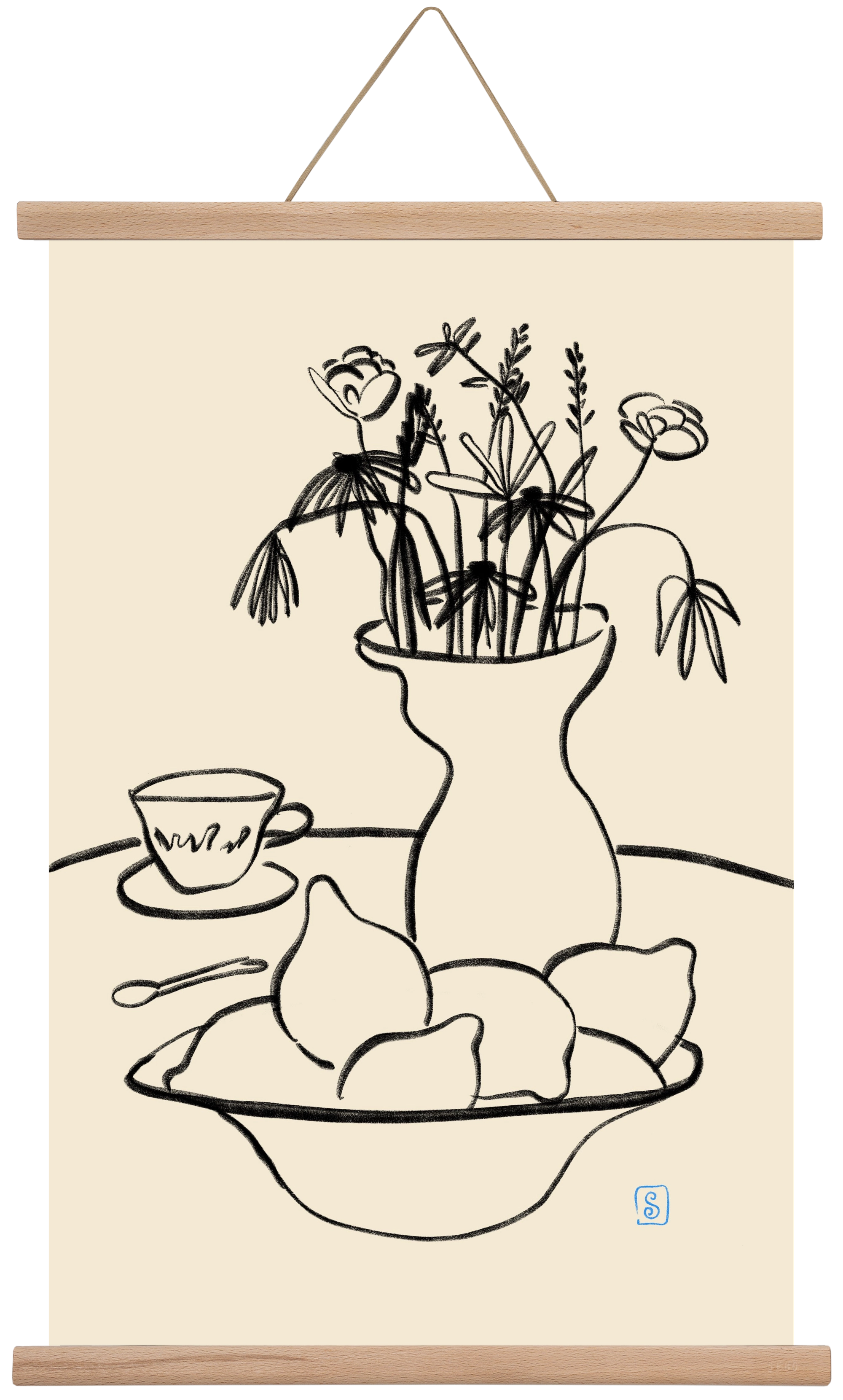 LEMONS AND FLOWERS, 40x60 cm (40x60 cm), Tölgy akasztó