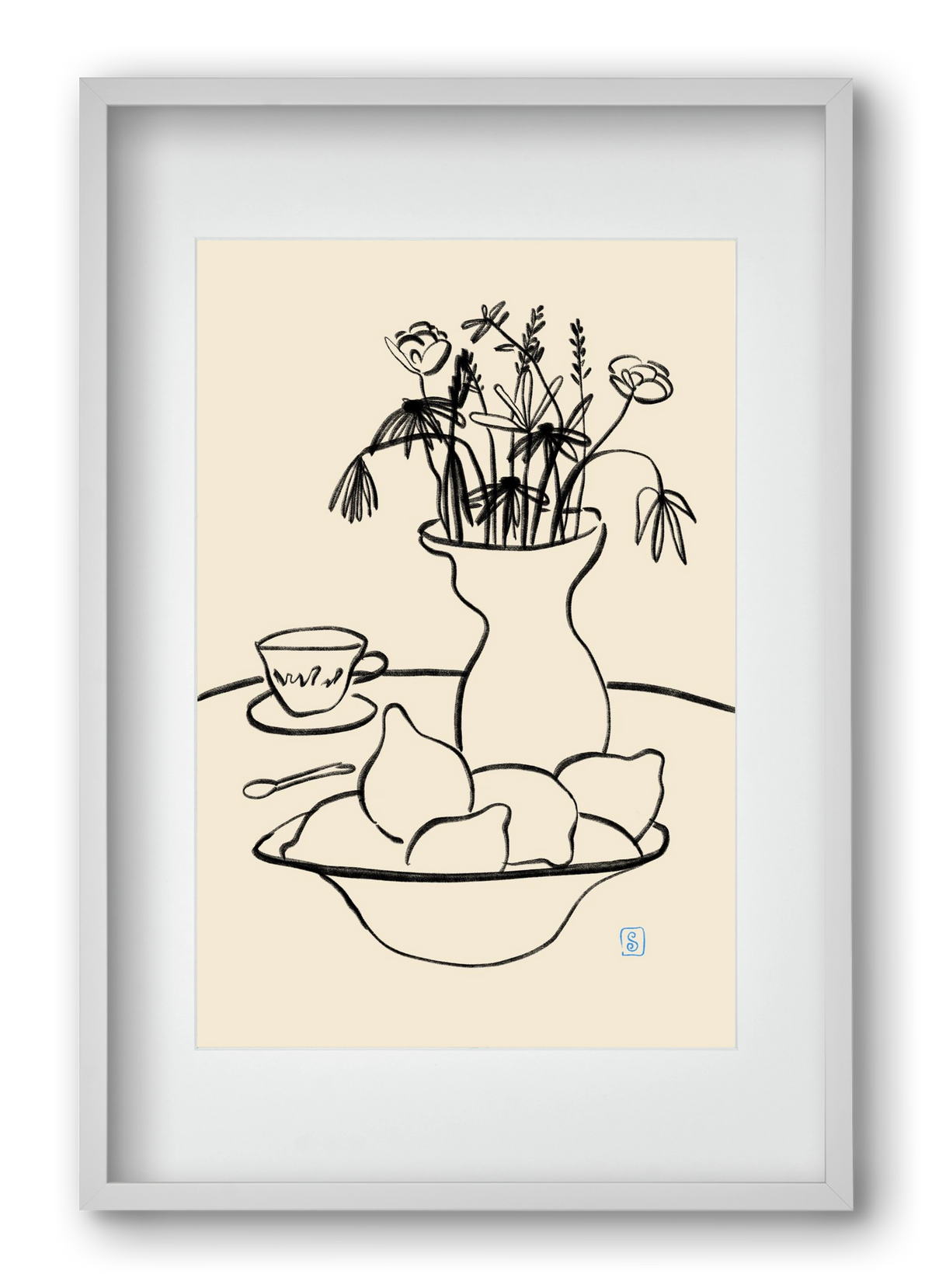 LEMONS AND FLOWERS, 40x60 cm (30x45 cm), Fehér keret, paszpartuval