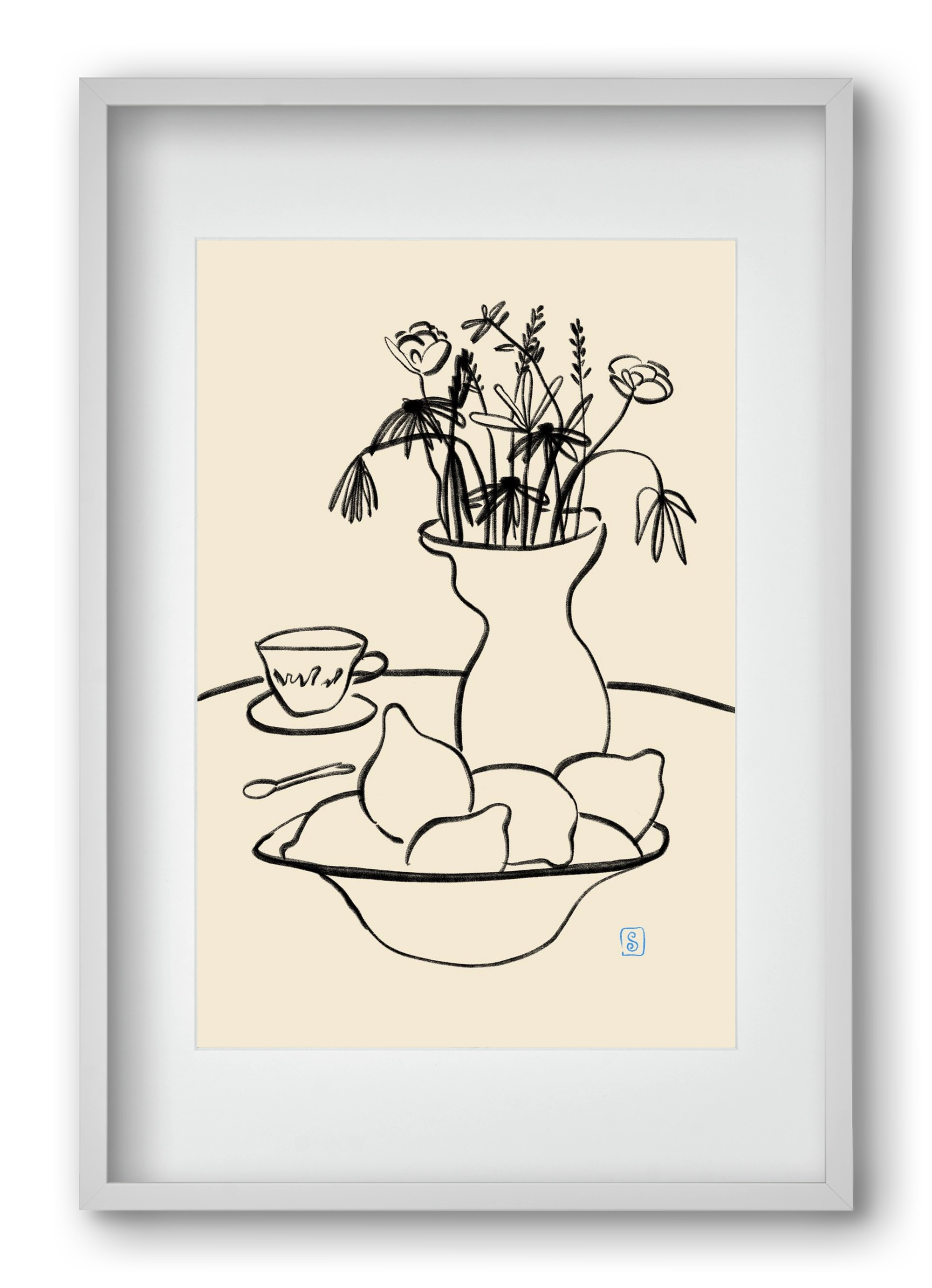 LEMONS AND FLOWERS, 40x60 cm (30x45 cm), Fehér keret, paszpartuval