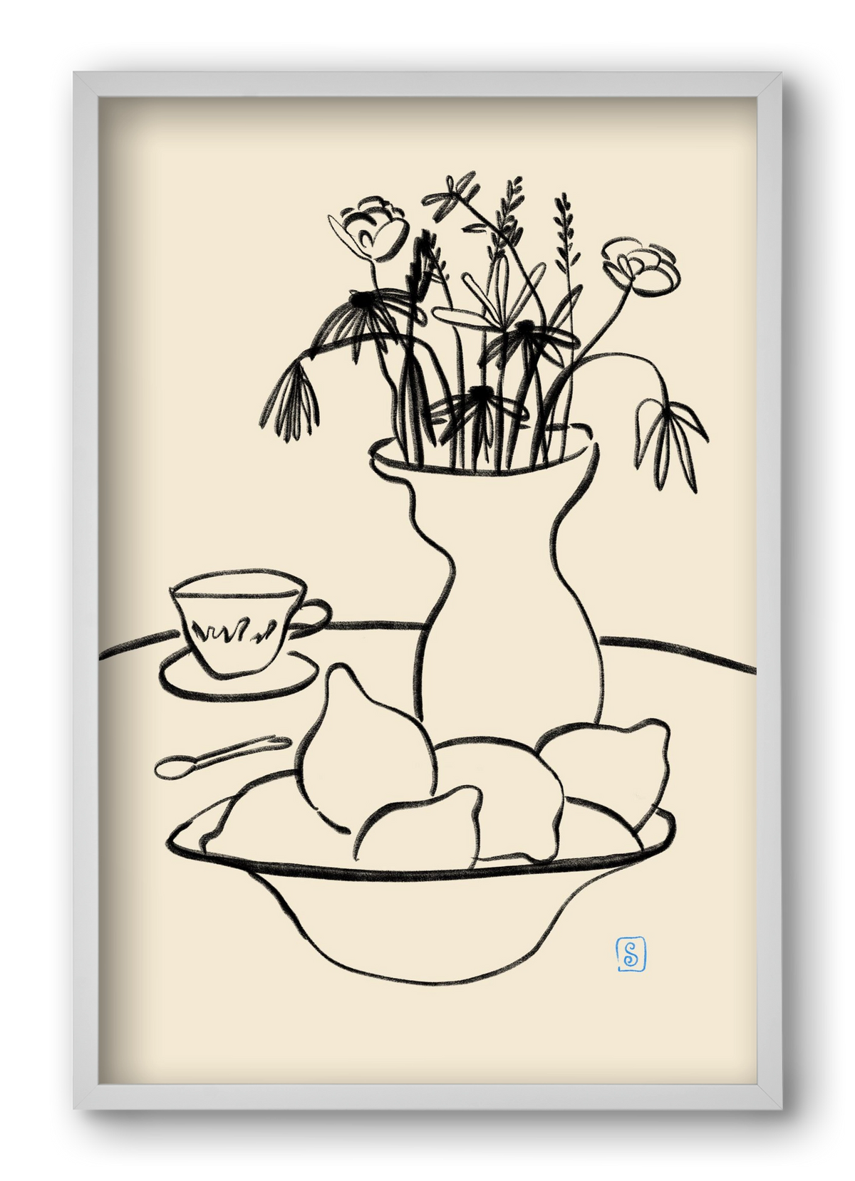 LEMONS AND FLOWERS, 40x60 cm (40x60 cm), Fehér keret