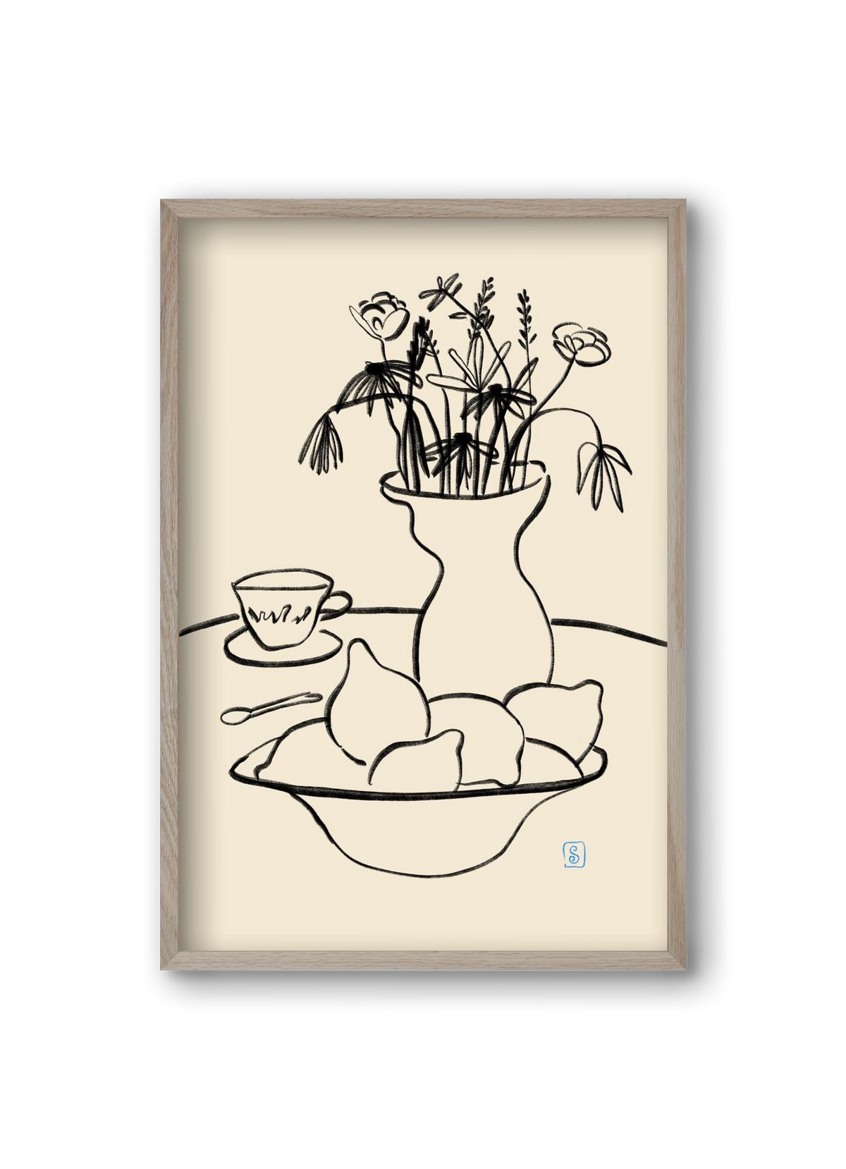 LEMONS AND FLOWERS, 20x30 cm (20x30 cm), Tölgy keret