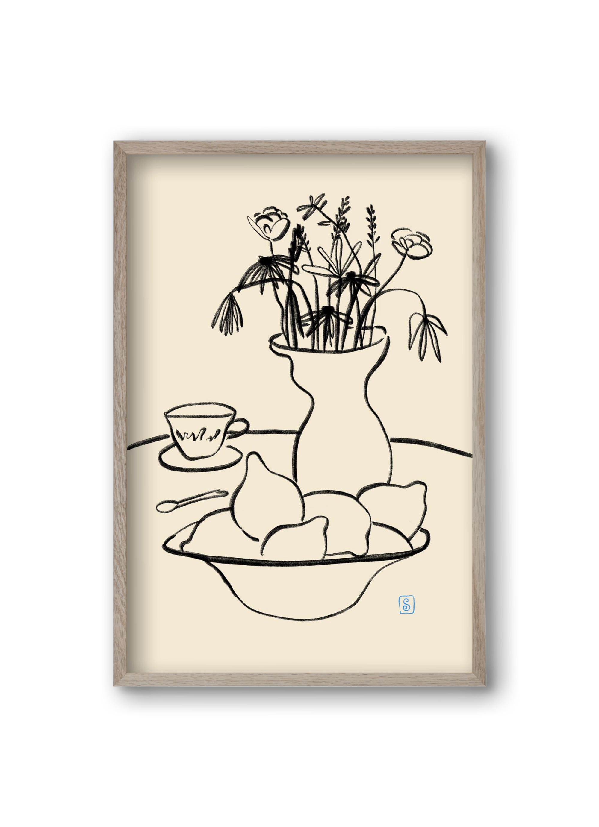 LEMONS AND FLOWERS, 20x30 cm (20x30 cm), Tölgy keret