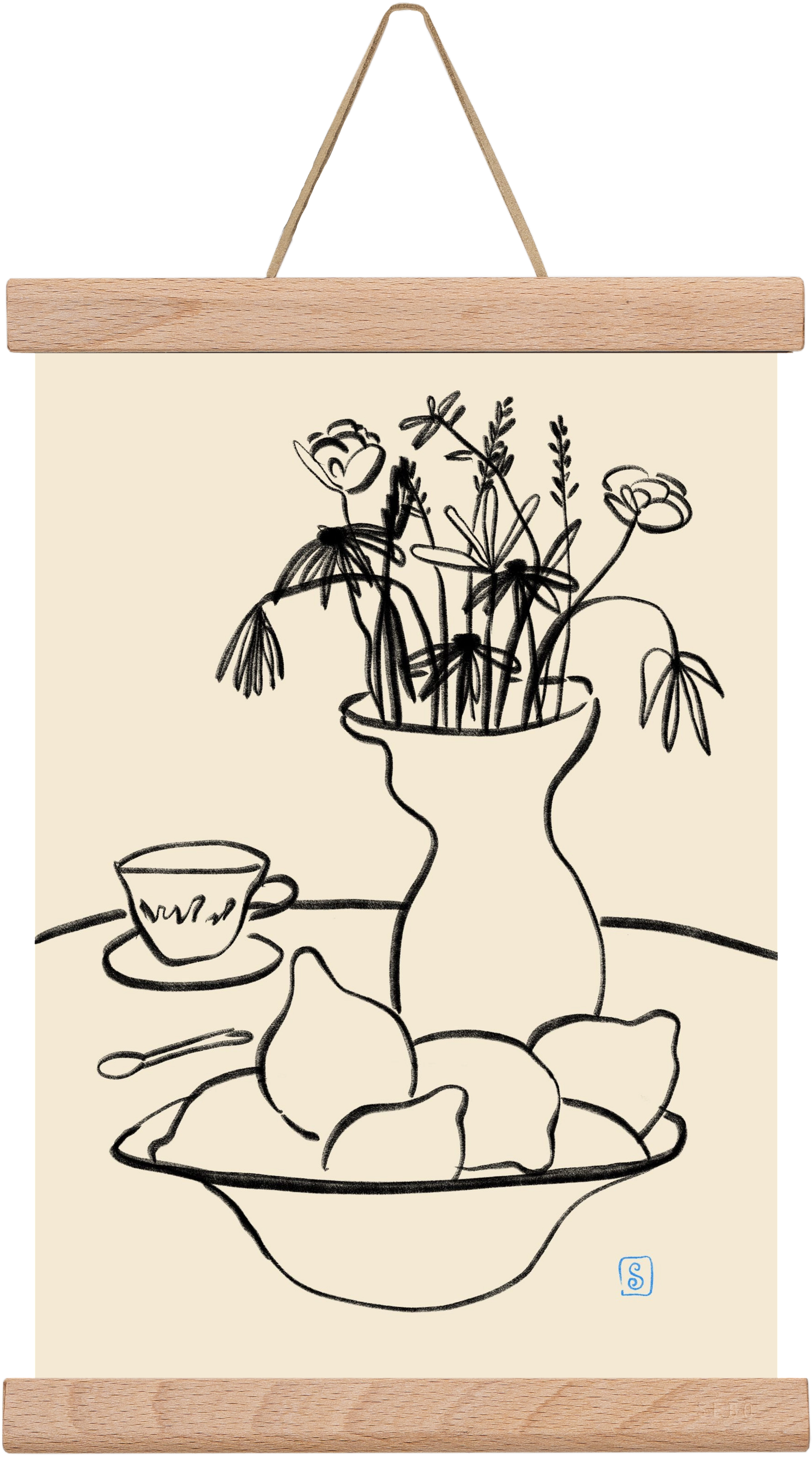 LEMONS AND FLOWERS, 20x30 cm (20x30 cm), Tölgy akasztó