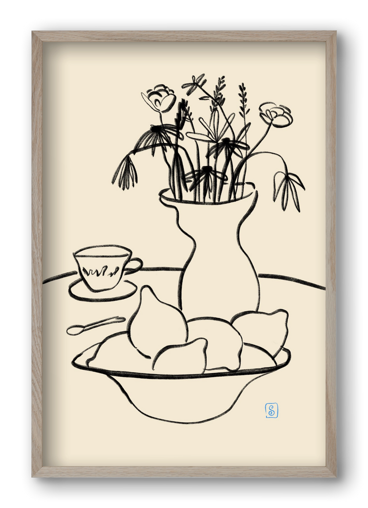 LEMONS AND FLOWERS, 40x60 cm (40x60 cm), Tölgy keret