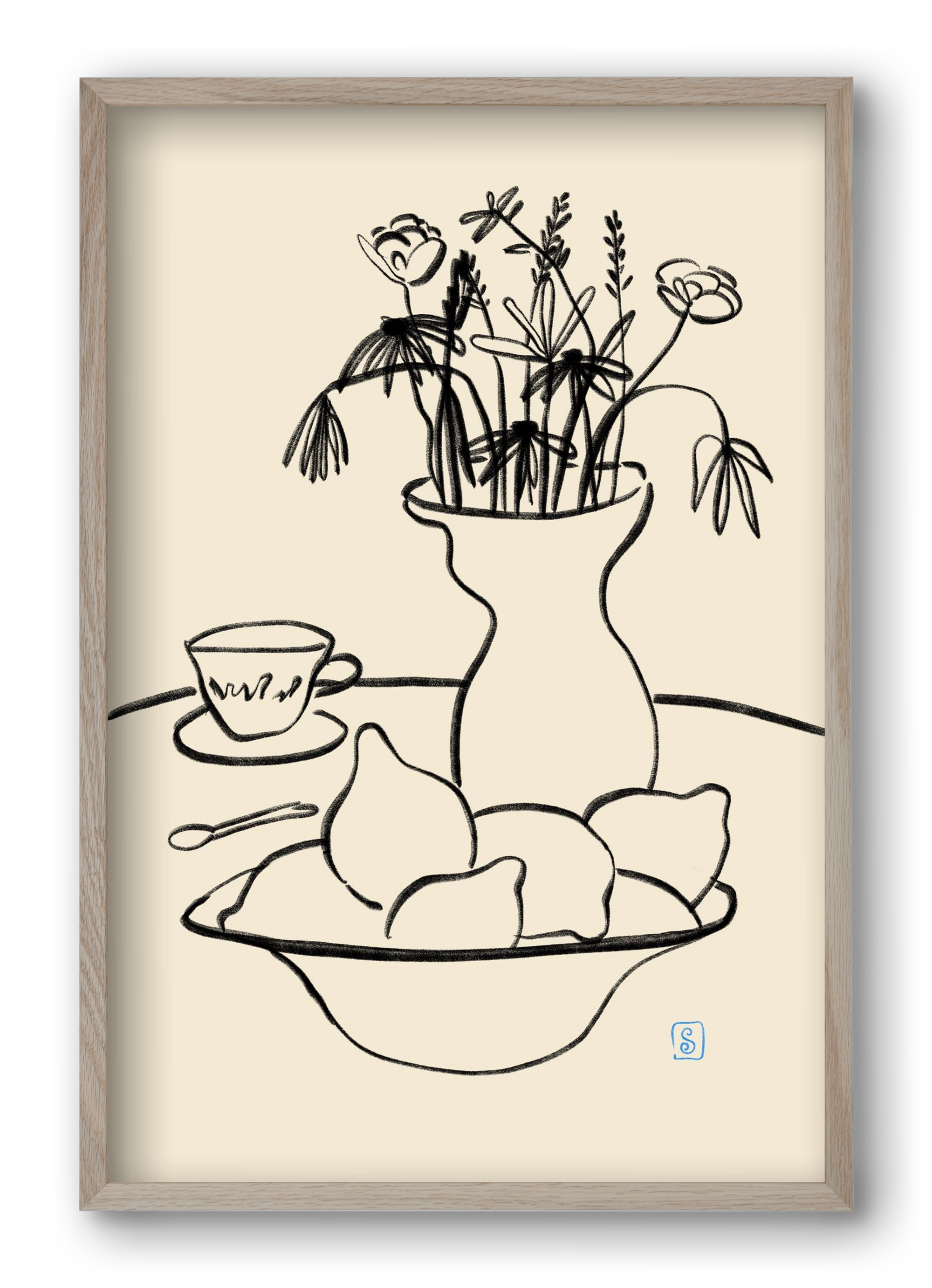 LEMONS AND FLOWERS, 40x60 cm (40x60 cm), Tölgy keret