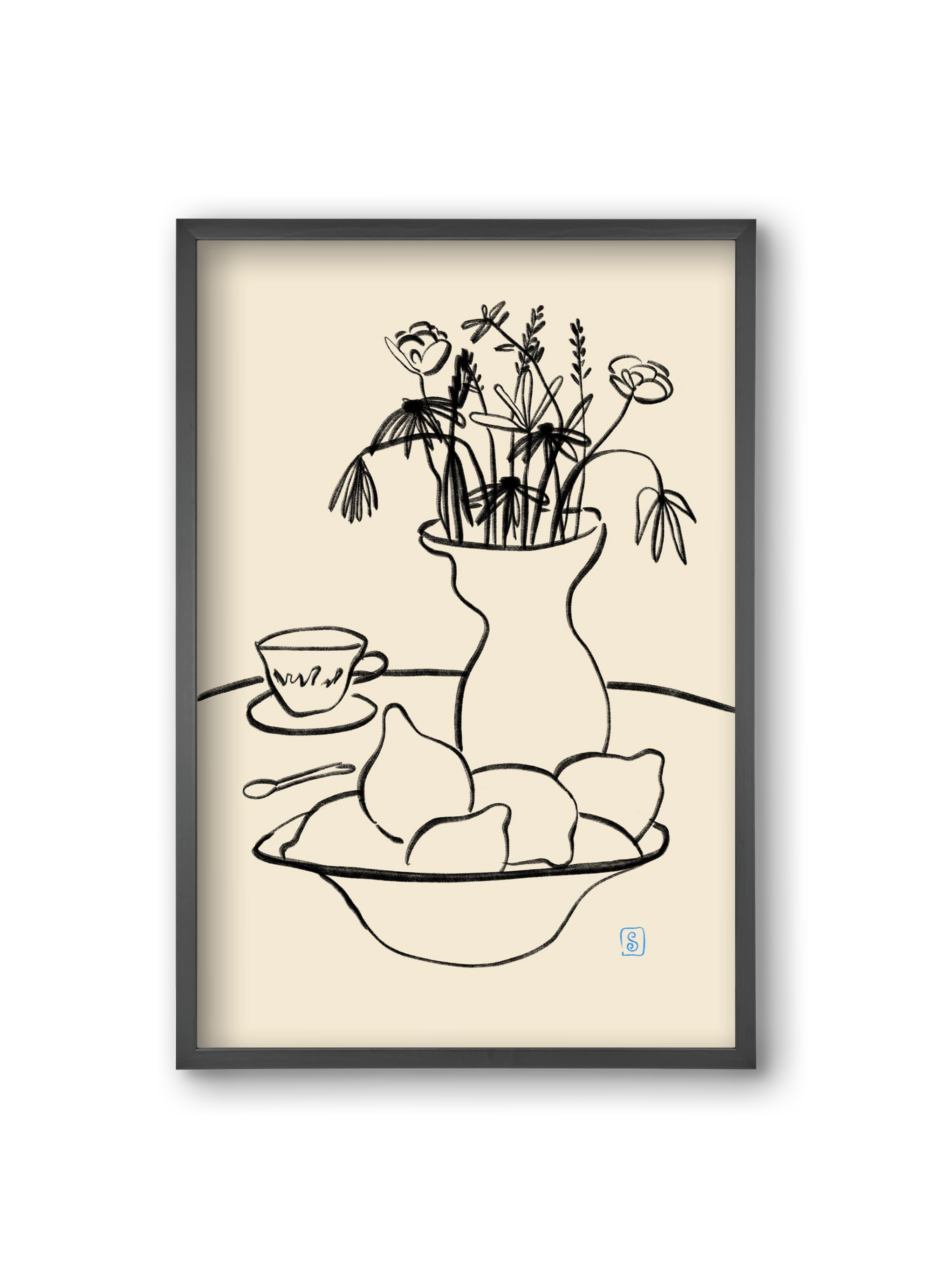 LEMONS AND FLOWERS, 20x30 cm (20x30 cm), Fekete keret