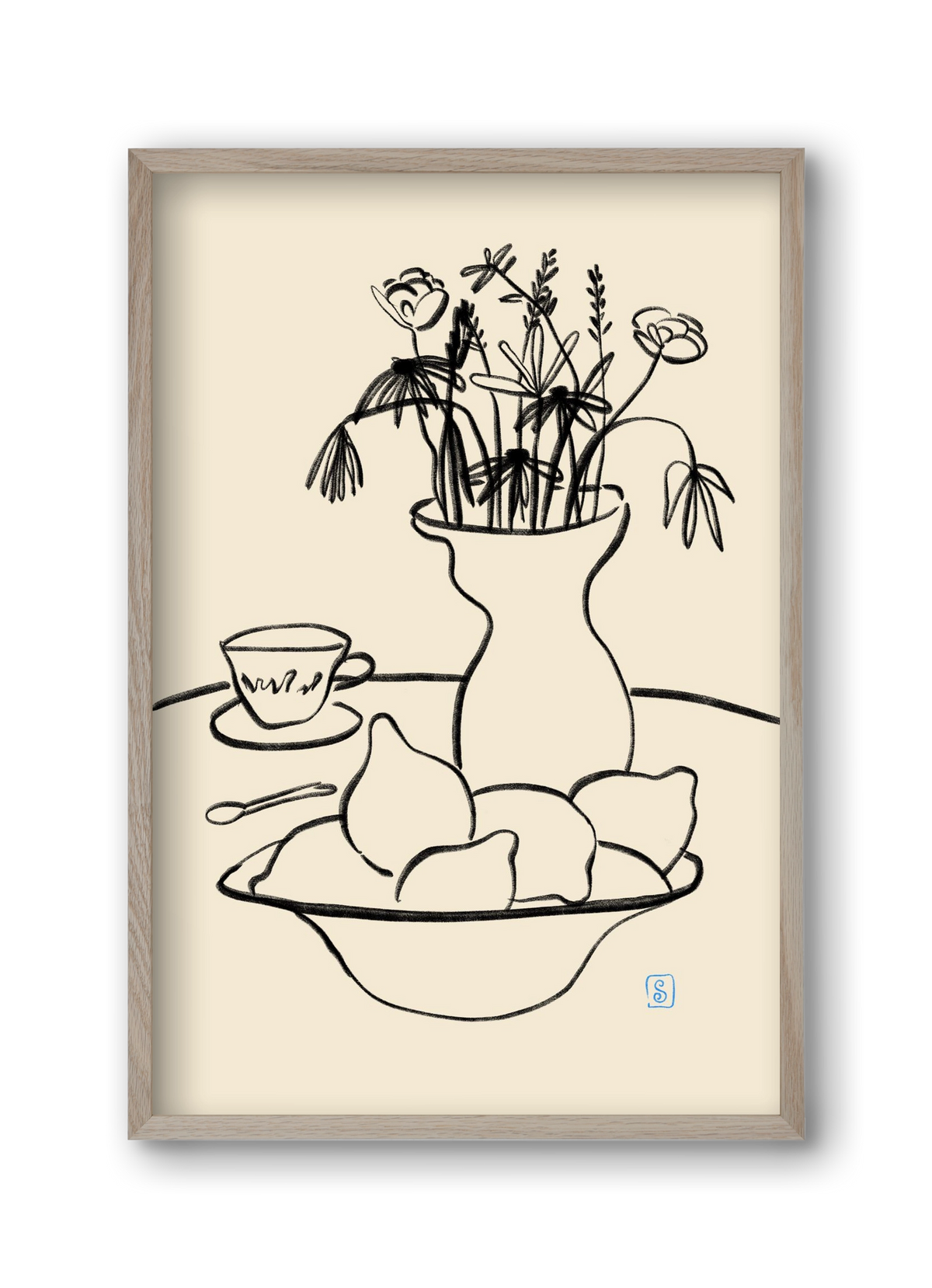 LEMONS AND FLOWERS, 30x45 cm (30x45 cm), Tölgy keret