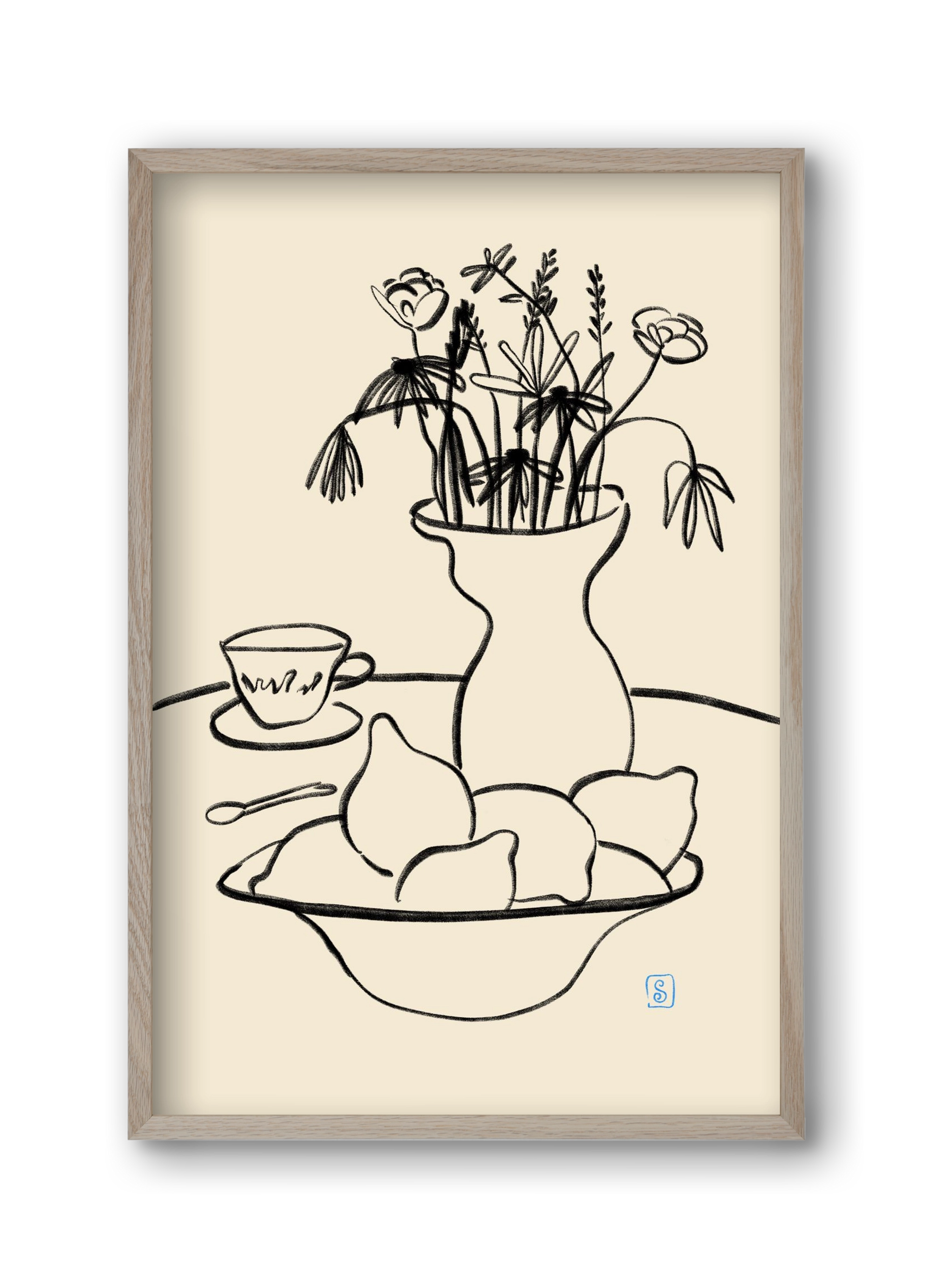 LEMONS AND FLOWERS, 30x45 cm (30x45 cm), Tölgy keret