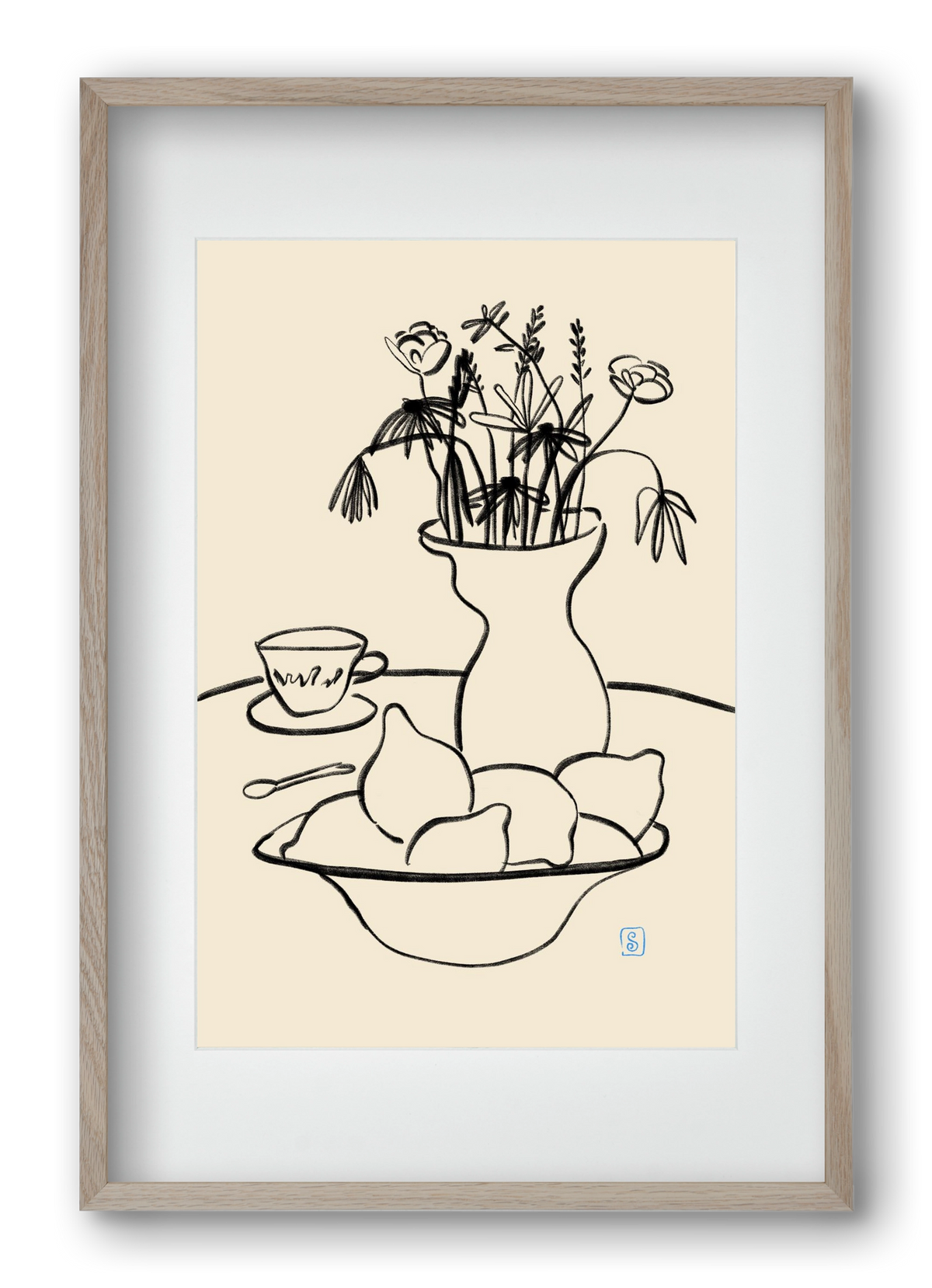 LEMONS AND FLOWERS, 40x60 cm (30x45 cm), Tölgy keret, paszpartuval