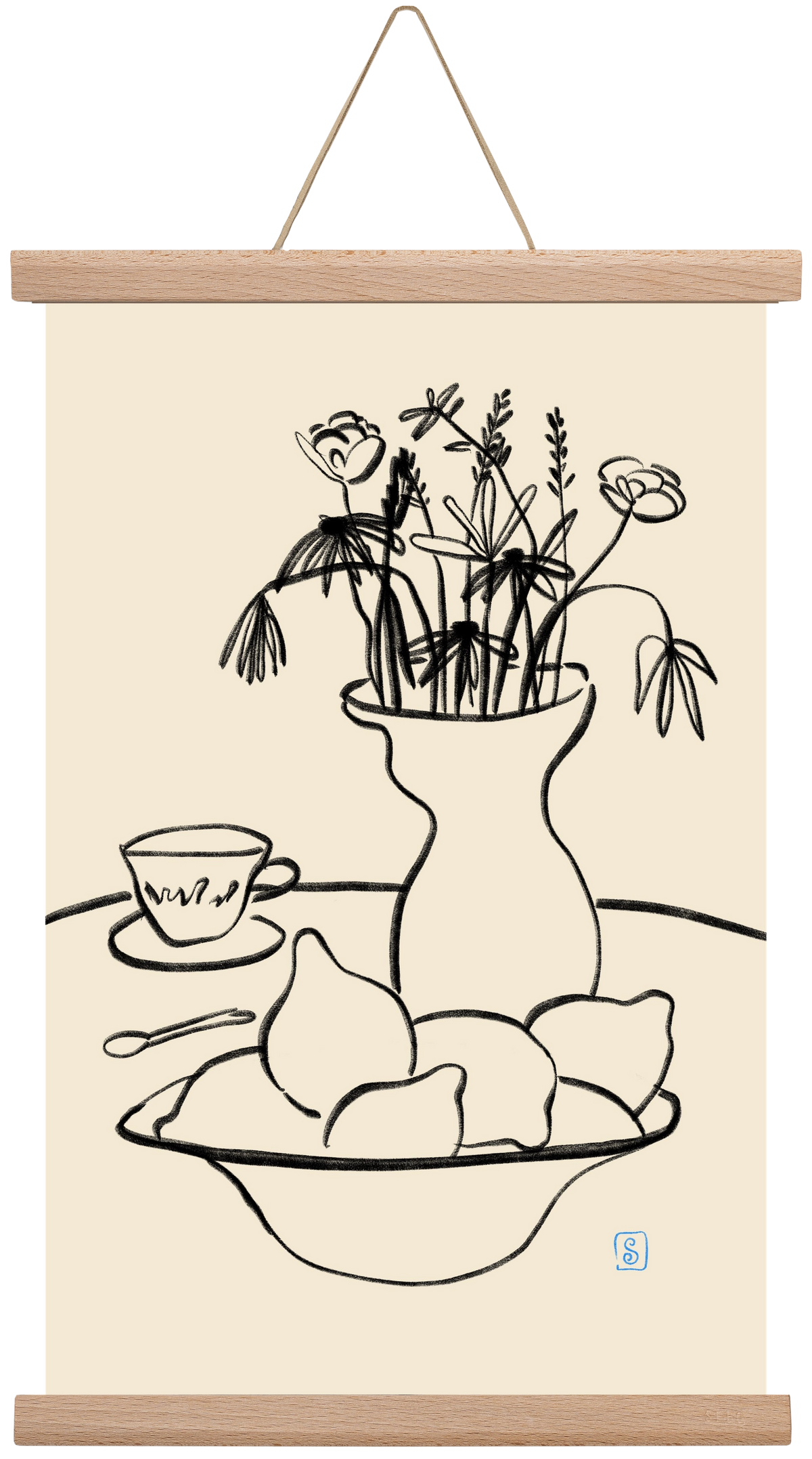 LEMONS AND FLOWERS, 30x45 cm (30x45 cm), Tölgy akasztó