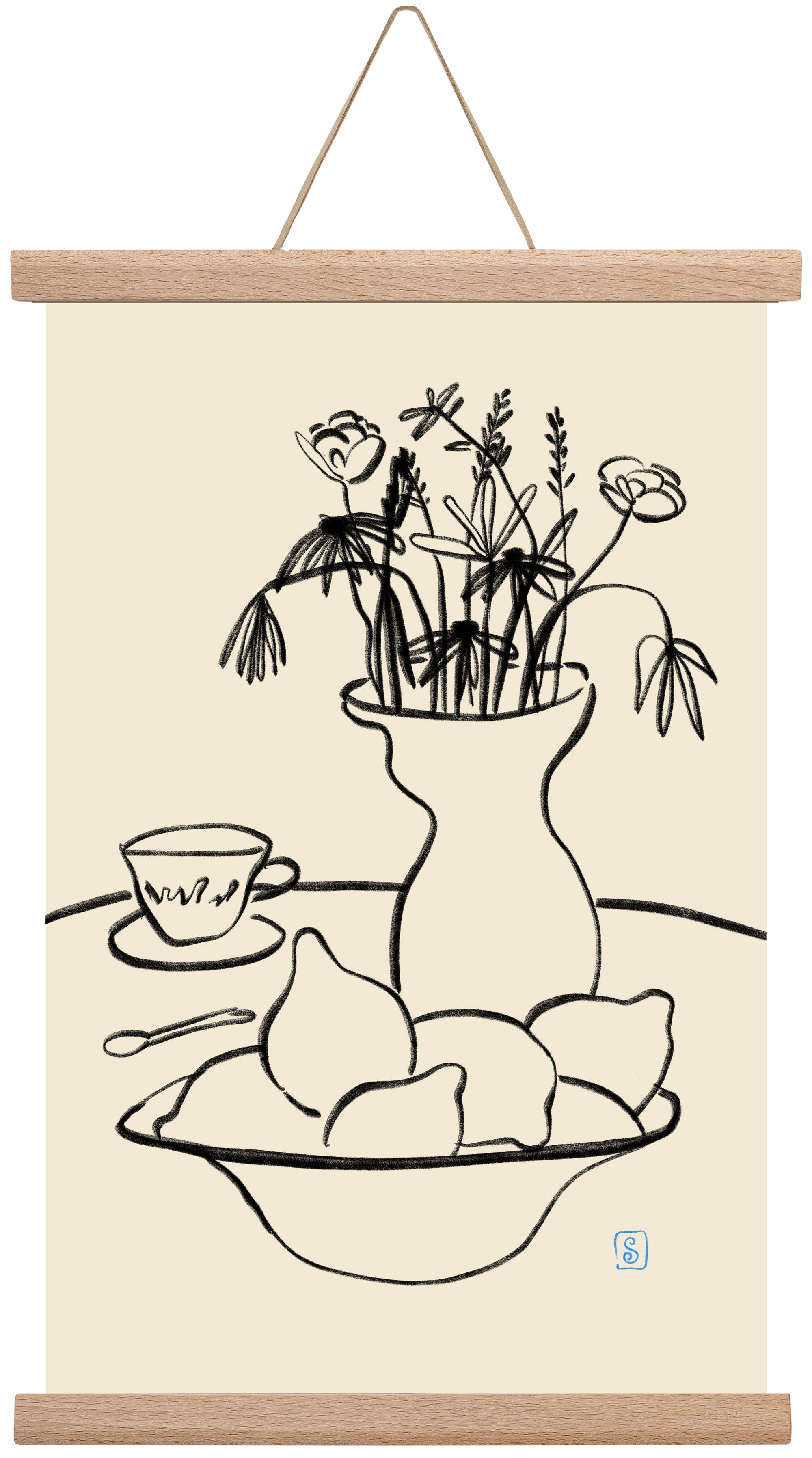 LEMONS AND FLOWERS, 30x45 cm (30x45 cm), Tölgy akasztó