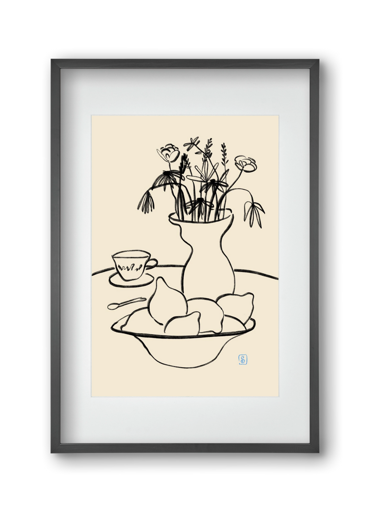 LEMONS AND FLOWERS, 30x45 cm (20x30 cm), Fekete keret, paszpartuval