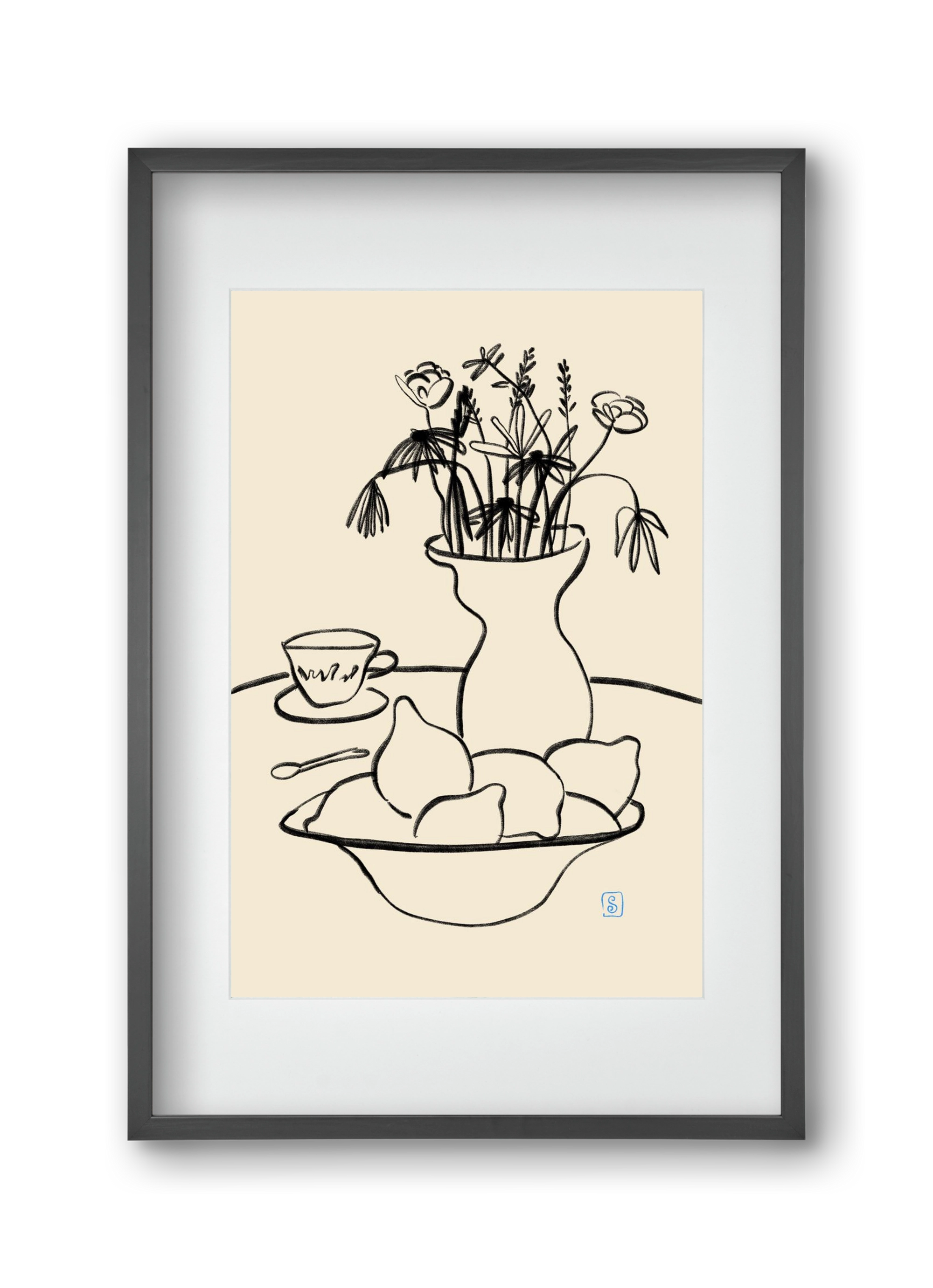 LEMONS AND FLOWERS, 30x45 cm (20x30 cm), Fekete keret, paszpartuval