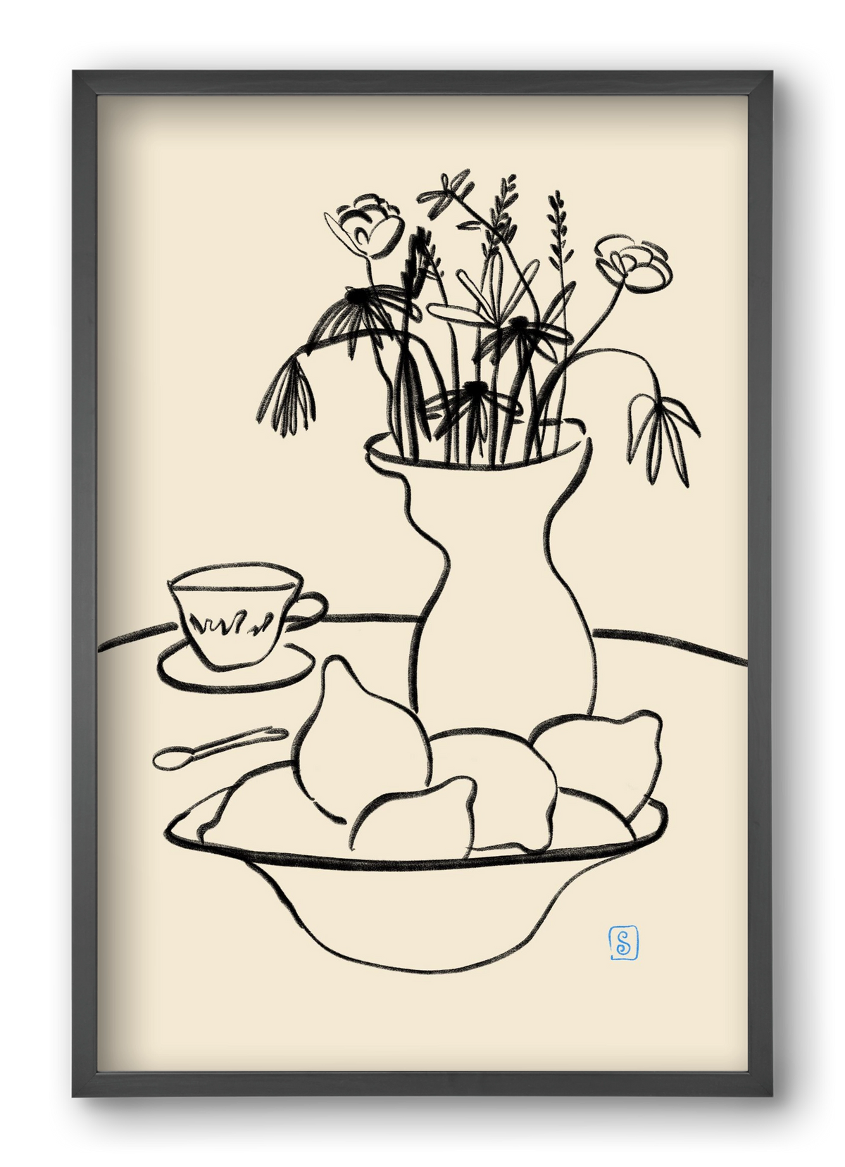 LEMONS AND FLOWERS, 40x60 cm (40x60 cm), Fekete keret