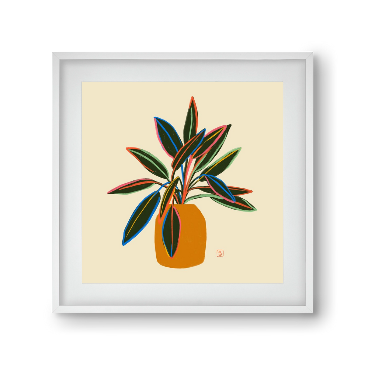PLANT WITH COLOURFUL LEAVES, 30x30 cm (20x20 cm), Fehér keret, paszpartuval