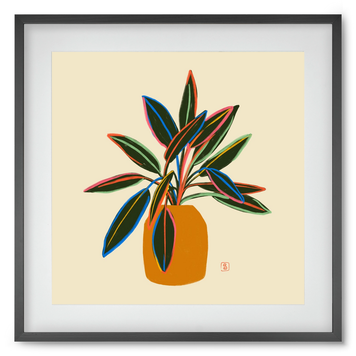 PLANT WITH COLOURFUL LEAVES, 50x50 cm (40x40 cm), Fekete keret, paszpartuval