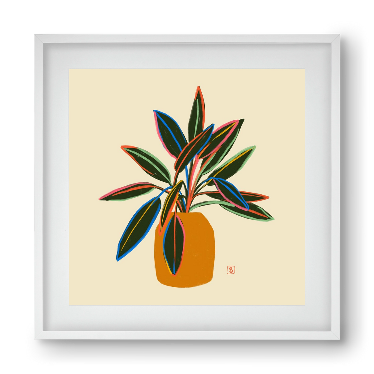 PLANT WITH COLOURFUL LEAVES, 40x40 cm (30x30 cm), Fehér keret, paszpartuval