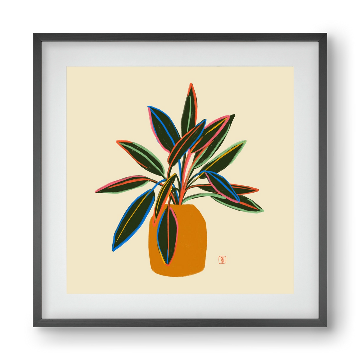 PLANT WITH COLOURFUL LEAVES, 40x40 cm (30x30 cm), Fekete keret, paszpartuval