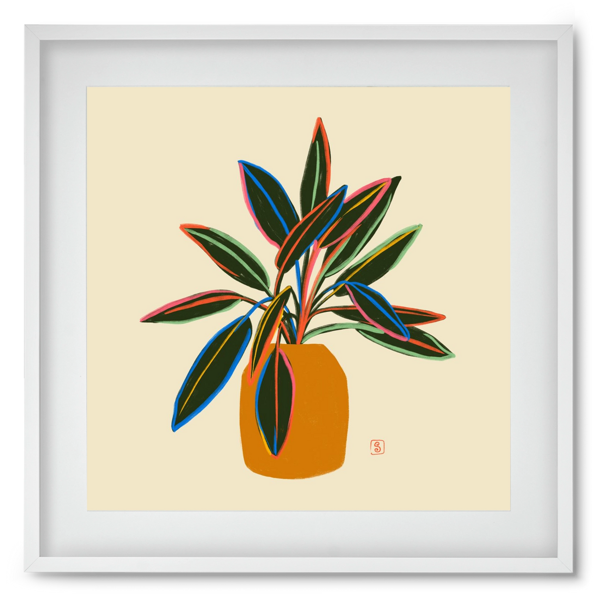 PLANT WITH COLOURFUL LEAVES, 50x50 cm (40x40 cm), Fehér keret, paszpartuval