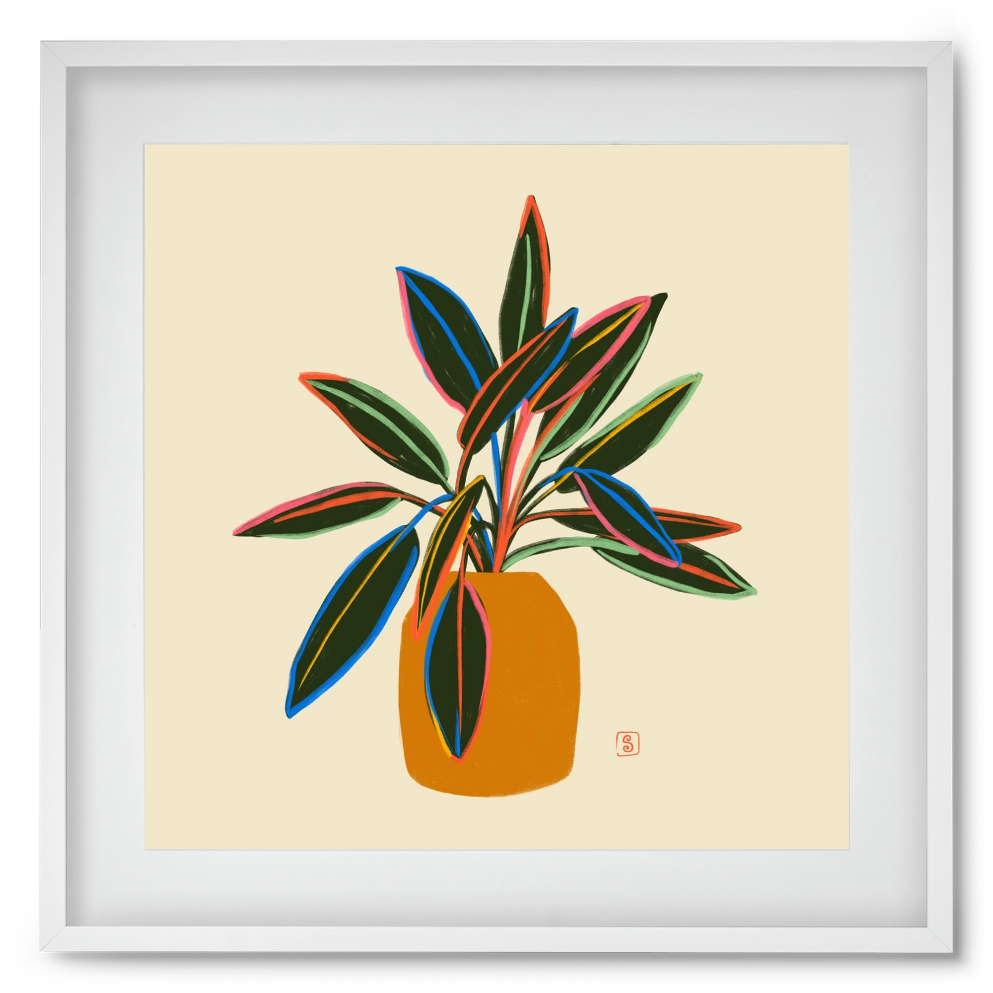 PLANT WITH COLOURFUL LEAVES, 50x50 cm (40x40 cm), Fehér keret, paszpartuval